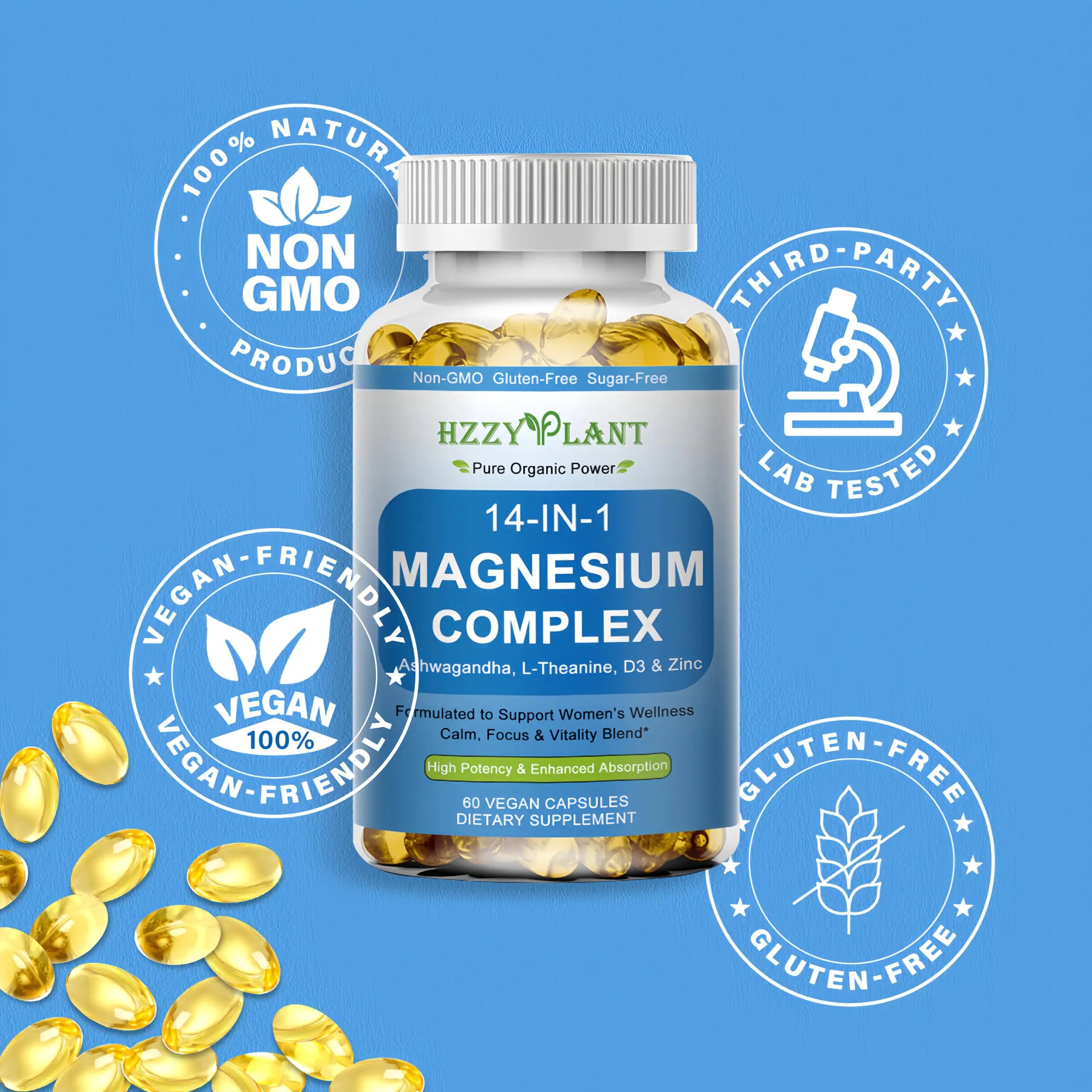 Magnesium Complex Softgels, High Absorption Magnesium Supplement with Glycinate, Citrate, Malate, Taurate, 14-in-1 Magnesium Complex for Women & Men for Muscle, Heart, Sleep Support, 2 Month Supply HZZYPLANT Au supplements