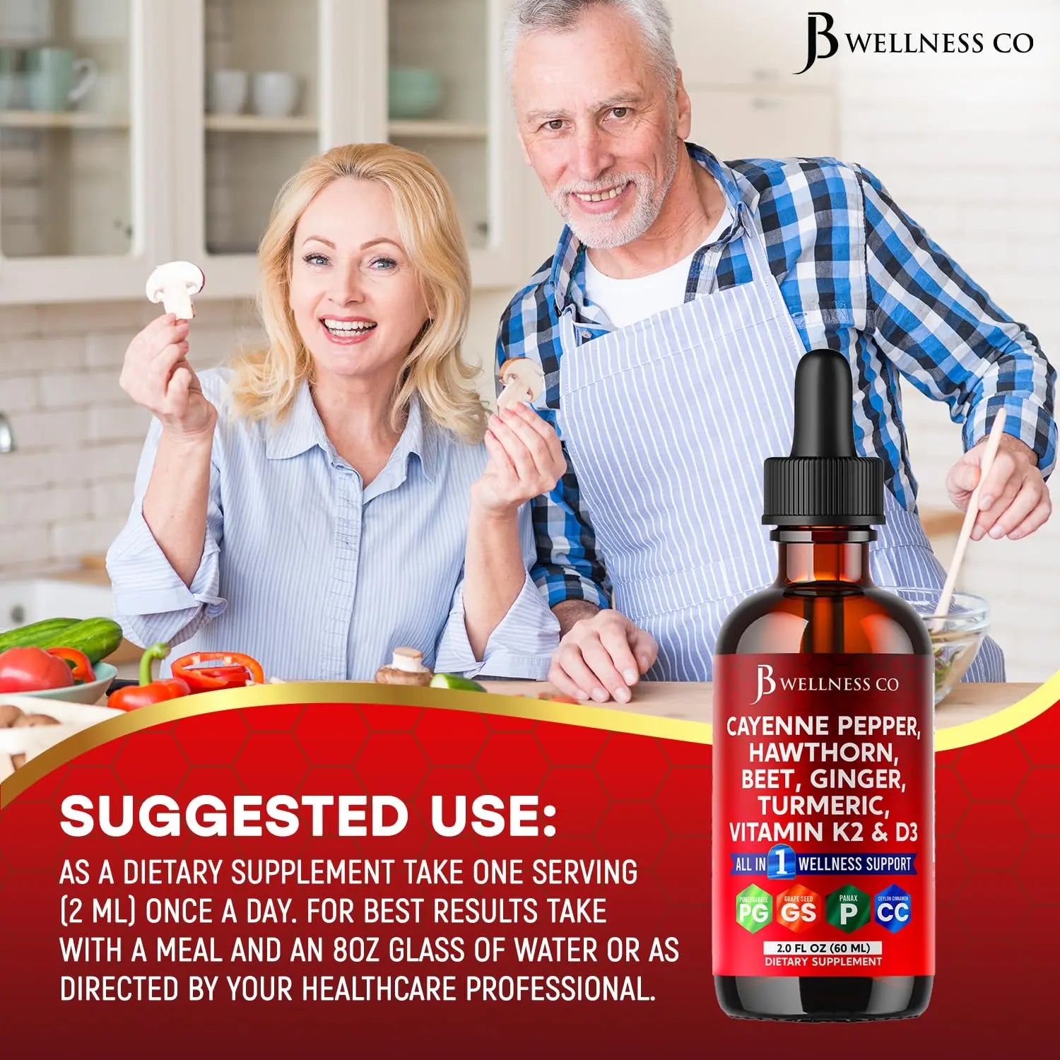 Cayenne Pepper Supplement Liquid Drops + Hawthorn Berry, Vitamin D3 K2 Beet Root Powder, Ceylon Cinnamon, Turmeric Curcumin, Organic Panax Ginseng - 4oz JB Wellness Co Au supplements