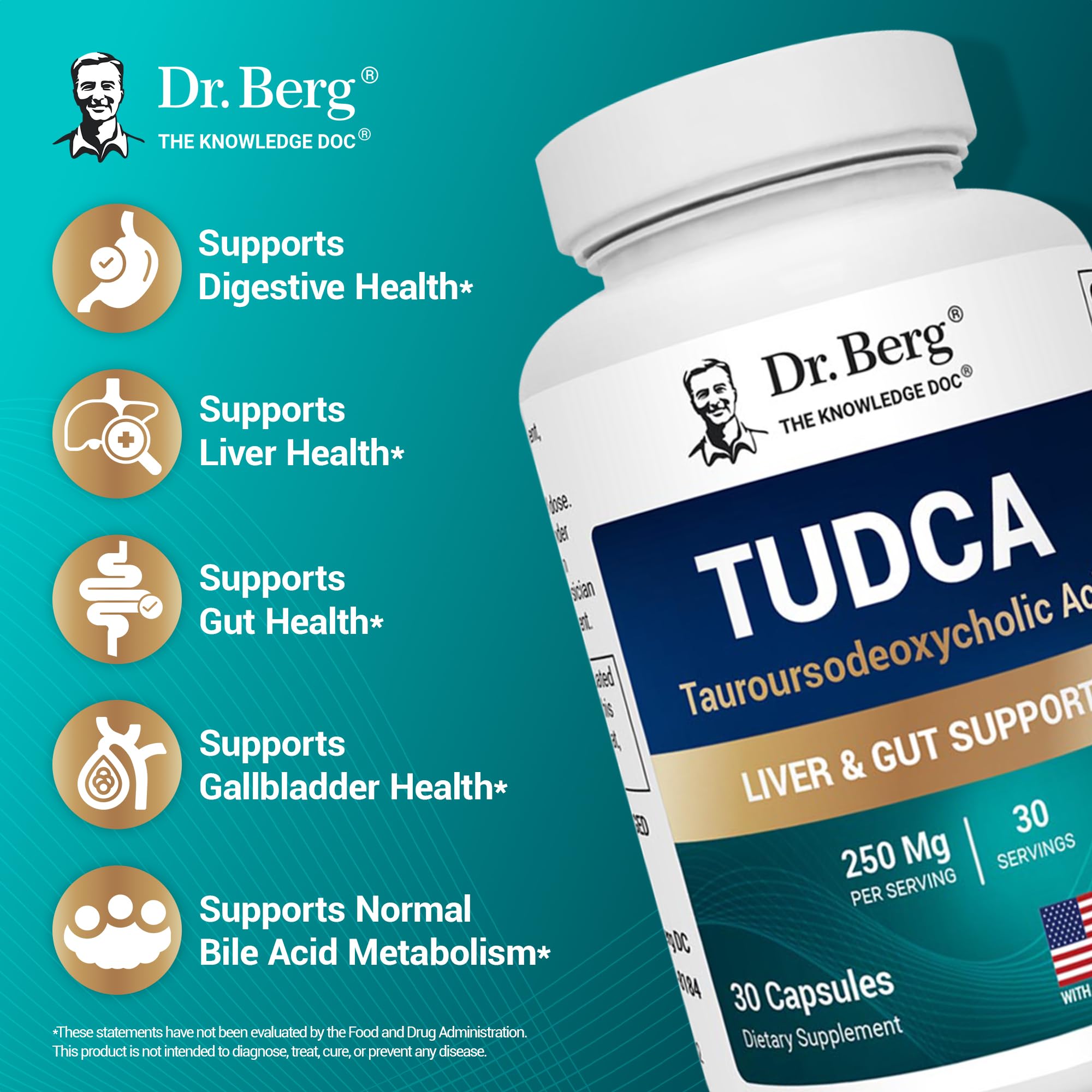 Dr. Berg TUDCA Supplement (Tauroursodeoxycholic Acid) - Powerful Formula for Liver Health, Bile Flow, Gallbladder Support, and Digestive Health* - 30 Capsules Dr. Berg Nutritionals Au supplements