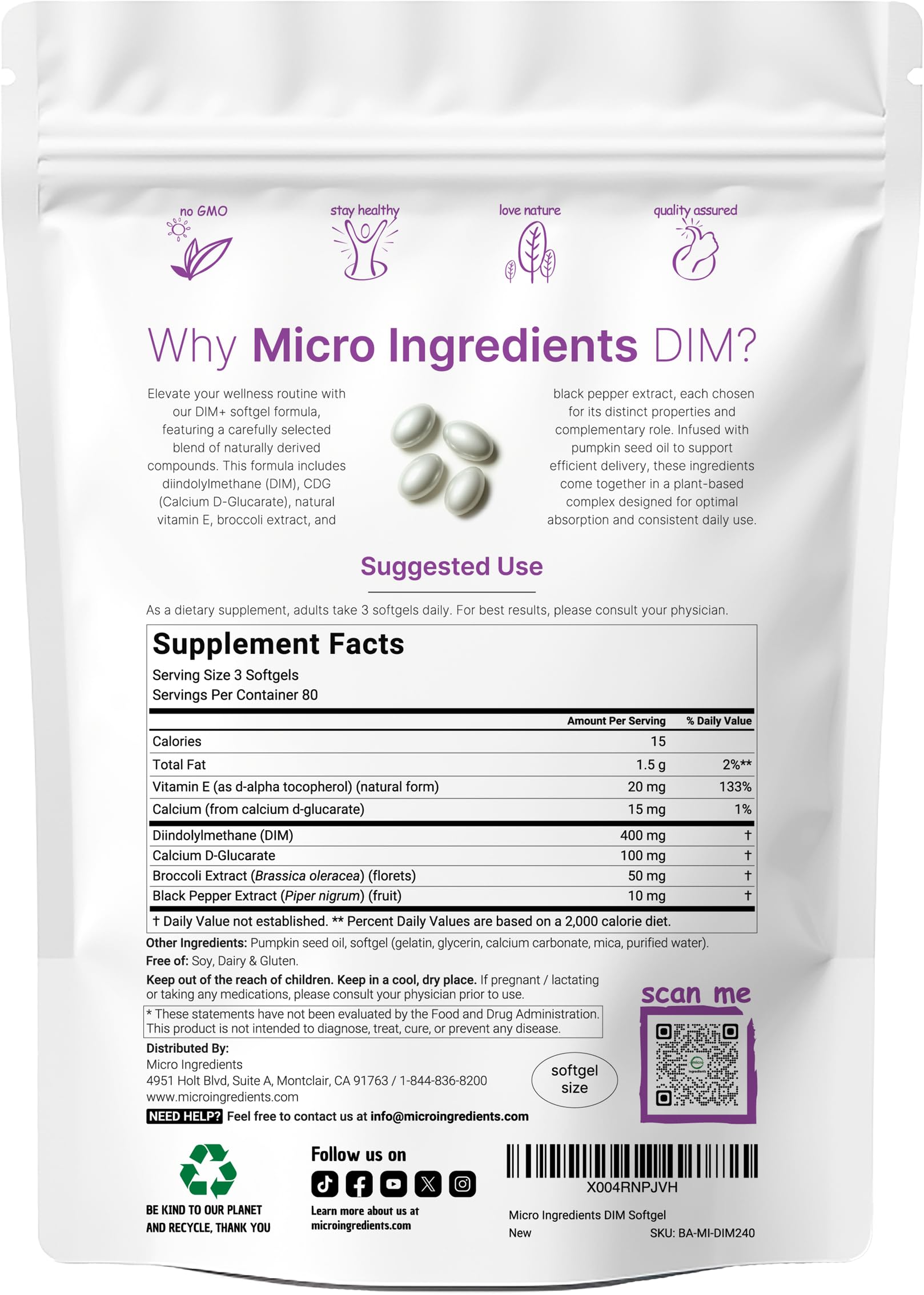 Micro Ingredients DIM+ Supplement 400mg for Men & Women | 240 Softgels with Pumpkin Seed Oil | Highly Bioavailable 7-in-1 Complex with Vitamin E, CDG, Broccoli & Black Pepper Extract Micro Ingredients Au supplements