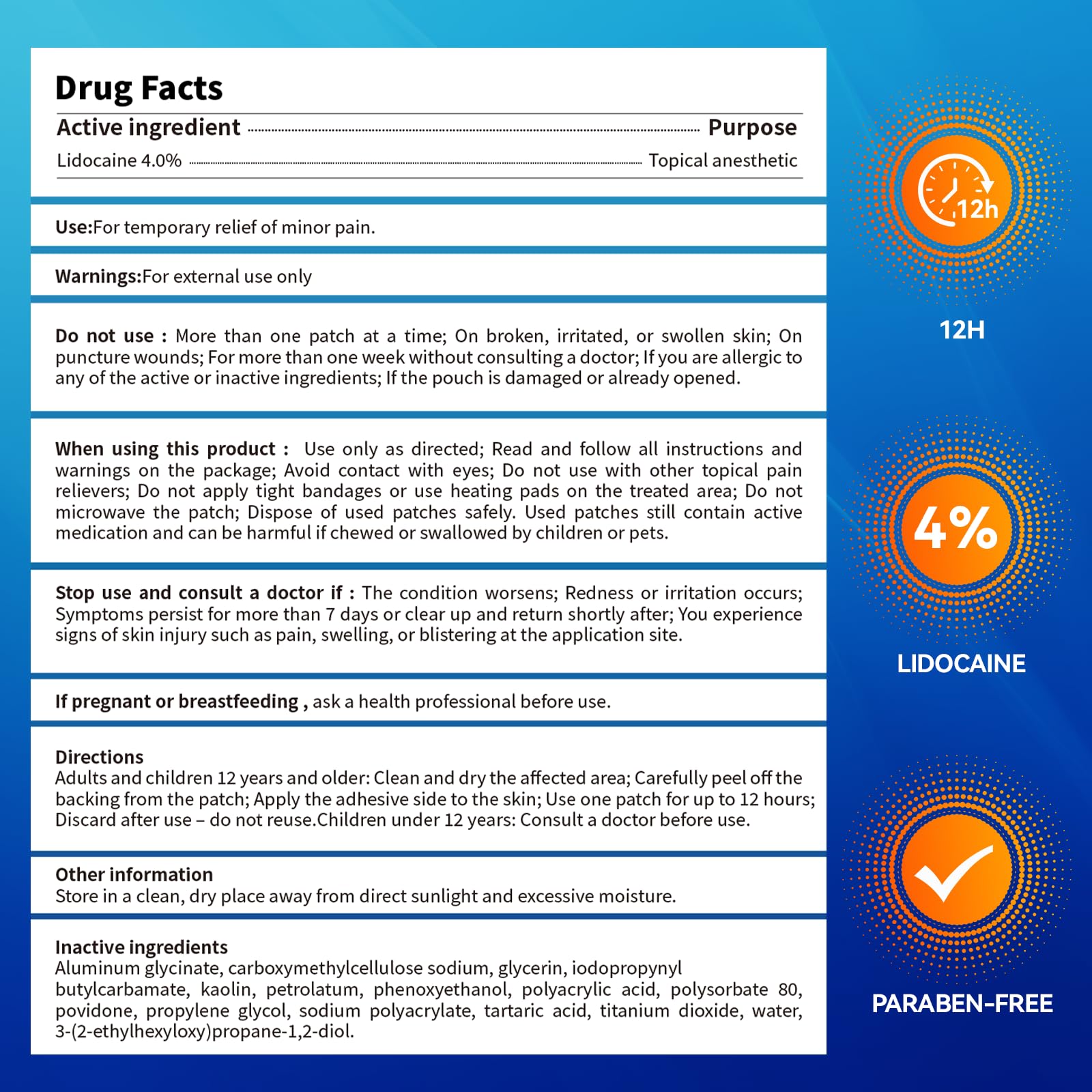 LOVPTFER 4% Lidocaine Pain Relief Patches – Maximum Strength Pain Patches, 12-Hour Long-Lasting Relief for Back, Neck, Shoulder & Joint Pain, Fast-Acting,–40 Count, 5.5” x 3.94” LOVPTFER Au supplements