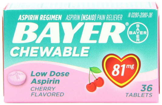 Bayer Chewable Low Dose Aspirin 81 mg Tablets Cherry 36 Tablets BayerAU supplements