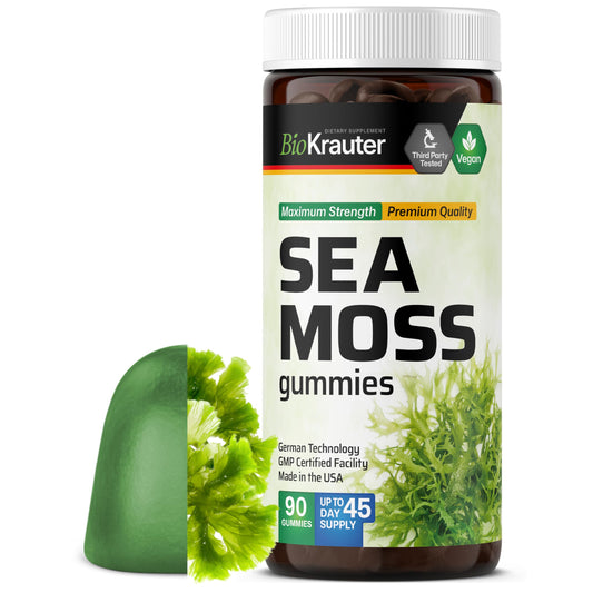 BIO KRAUTER® 3-in-1 Sea Moss for Thyroid Support - Vegan Sea Moss Gummies with Bladderwrack & Burdock Root for Women & Men - 90 Gummies Chondrus Crispus Formula, 45 Days of Supply, Mango Flavor BIO KRAUTERAu supplements