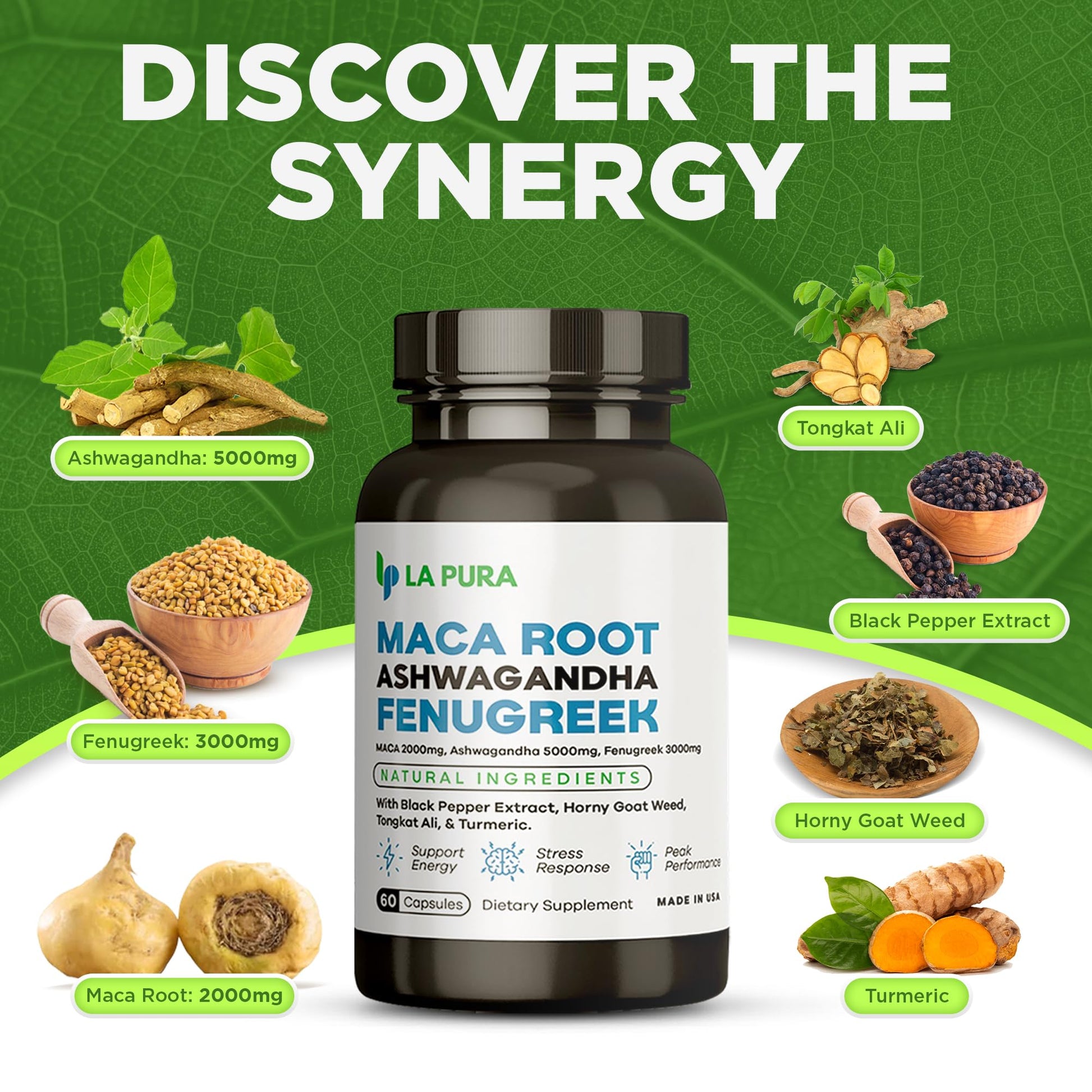 LaPura Ashwagandha 5000mg Maca Root 2000mg Fenugreek 3000mg Supplement LaPura Au supplements