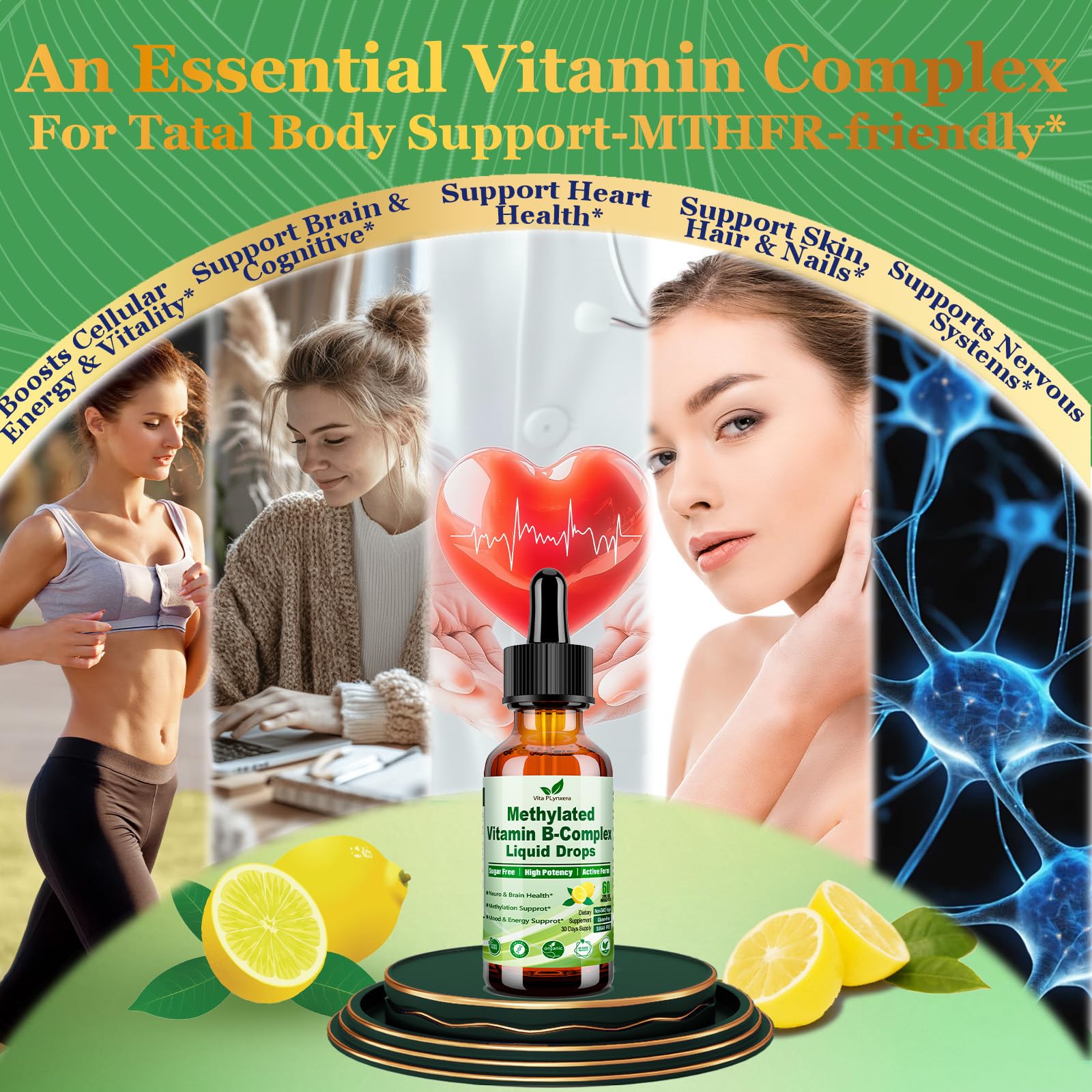 Methylated B Complex Liquid Drop Complete 9-in-1 Methyl B Vitamins w. B12 Methylfolate Inositol Choline TMG Vitamin C E, Super B-Complex Methylated for MTHFR Support, Energy Mood Nerve & Brain Health1 Vita PLynxera Au supplements