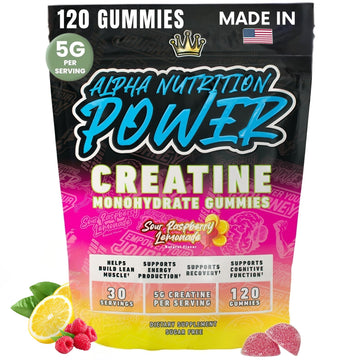 Creatine Monohydrate Gummies 5g - Raspberry Lemonade Flavored Creatine for Women and Men - Supplement for Muscle Gain, Strength, Energy, Cognitive Health, Pre and Post Workout, Recovery, (120 Gummies) Alpha Nutrition Power Au supplements