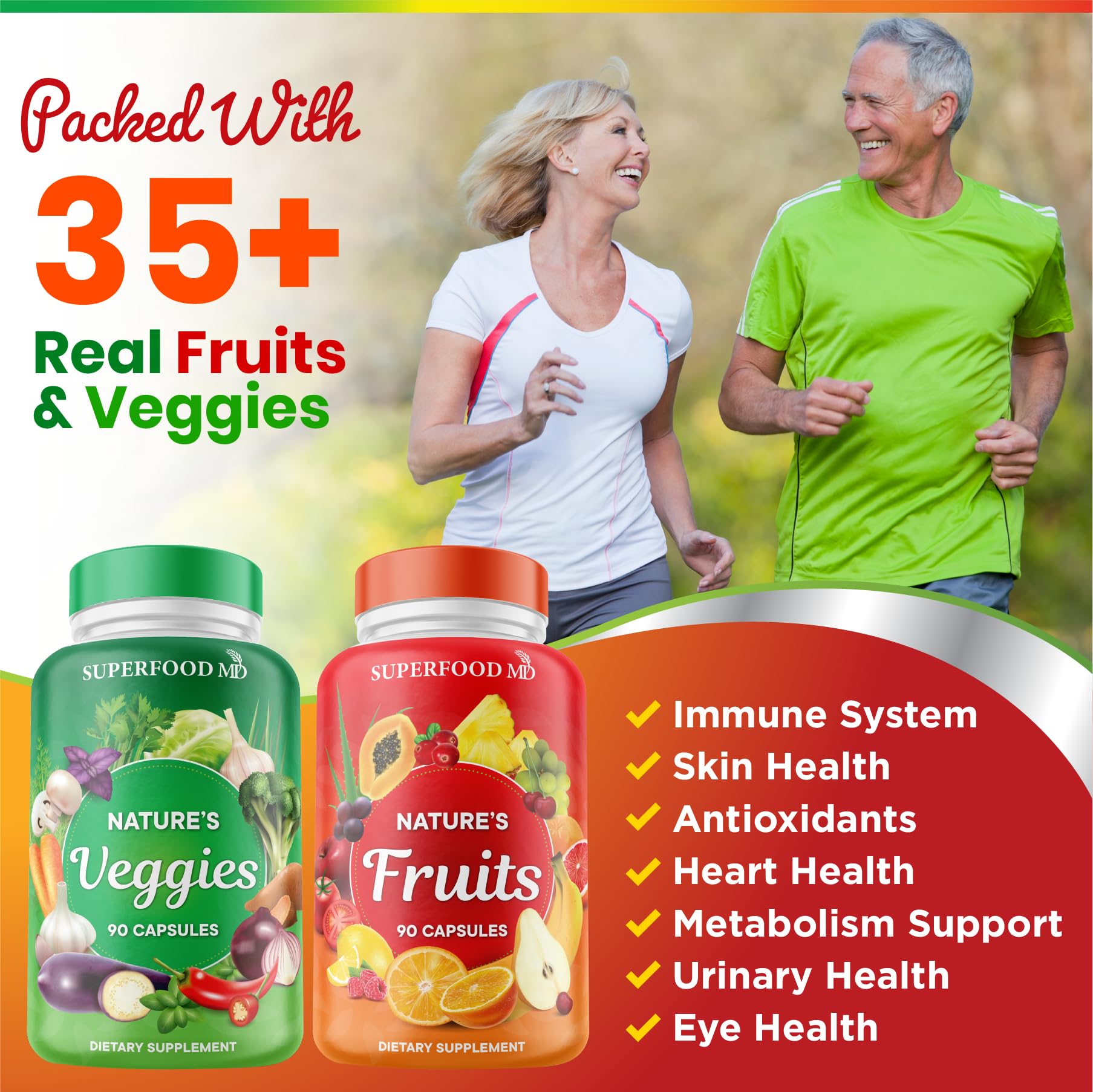 Superfood MD Fruits & Veggies Supplement - Whole Food Natural Superfoods - with Beta Carotene - Soy Free- 90 Count (Pack of 2) Superfood MD Au supplements
