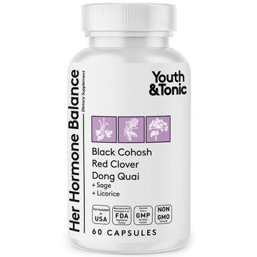 Youth & Tonic Her Hormone Balance – Menopause Supplement for Women, Perimenopause Support, Non-Hormonal Herbal Formula with Black Cohosh for Hot Flashes & Night Sweats, 60 Capsules Youth & Tonic Au supplements