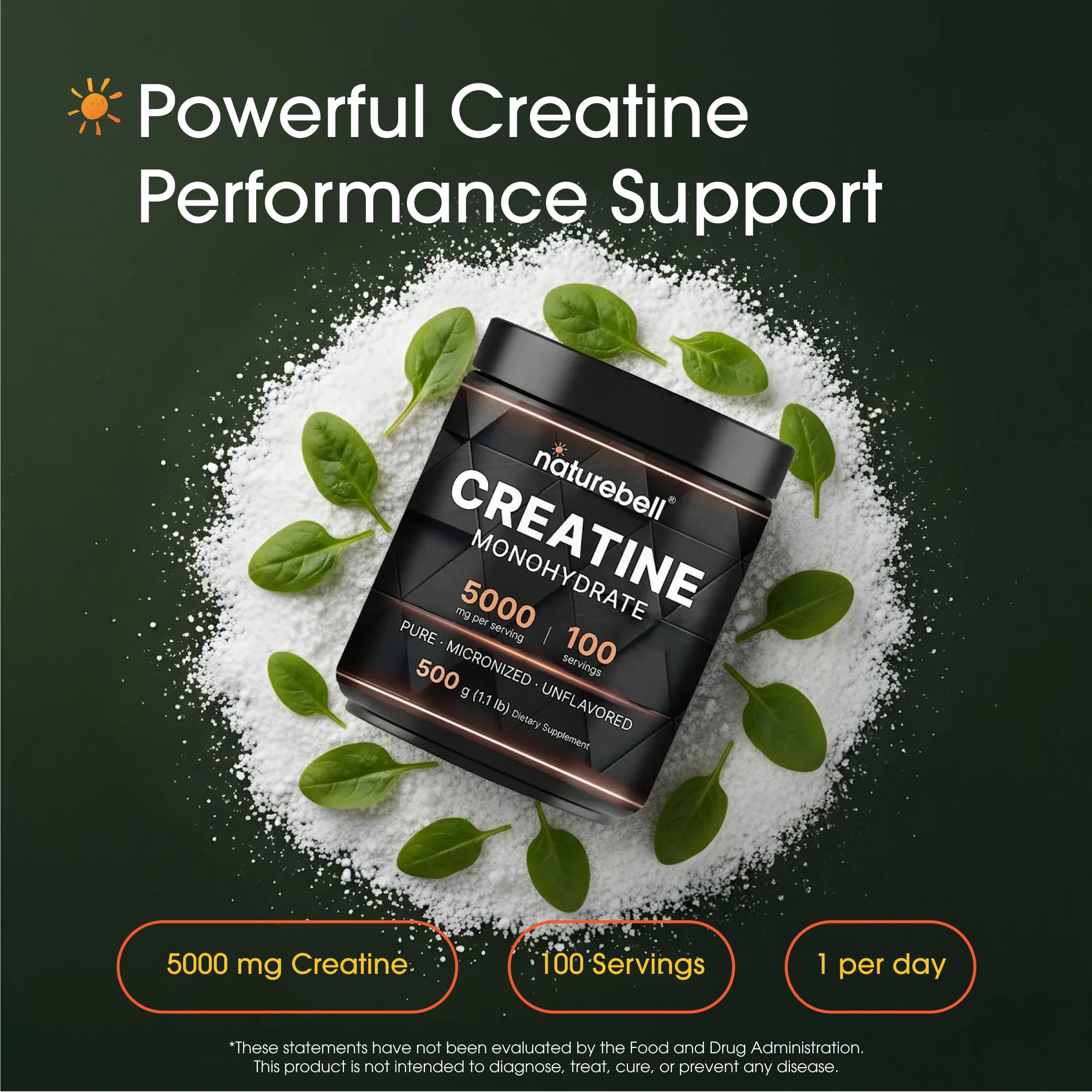 NatureBell Creatine Monohydrate Powder - 500g - Micronized Powder - Delivers 5,000mg Creatine Per Serving - Pre-Workout or Post-Workout Support* - Vegan & Keto Friendly - Unflavored NatureBell Au supplements