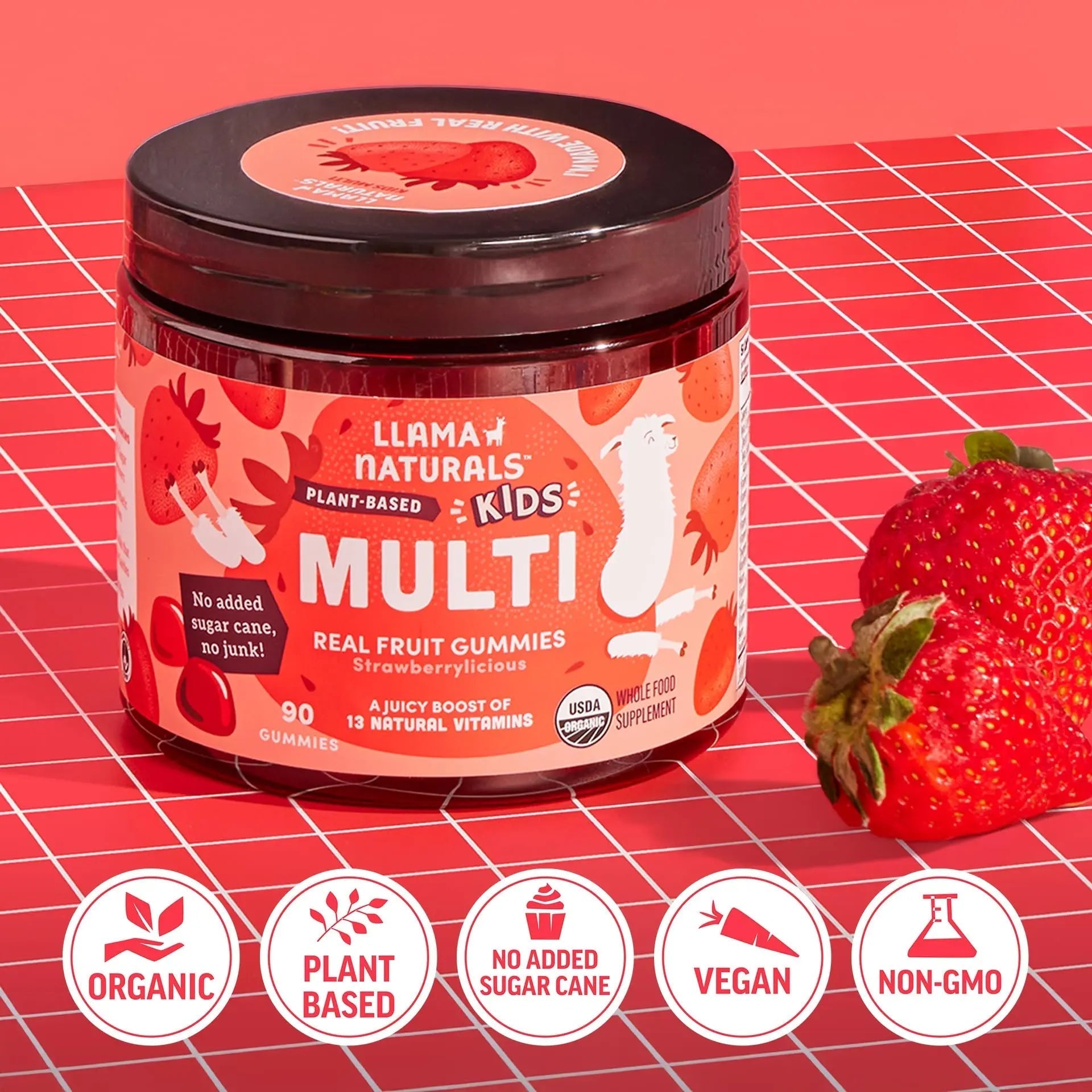 Llama Naturals Kids Multivitamin Gummies | Real Fruit, No Added Sugar Cane | Organic Vegan Toddler Whole Food Vitamins | Llama Naturals Au supplements
