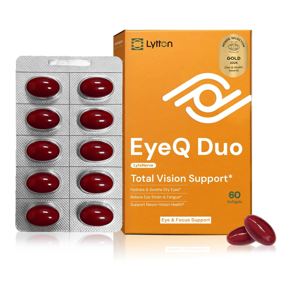 LYTTON EyeQ Duo Digital Eye & Focus Support – Patented Anthochlorogin for Brain-Eye Connection, Promotes Ocular Vitality – Rapid Visual Comfort & Natural Formula for Screen Users, 60 Softgels LYTTON Au supplements