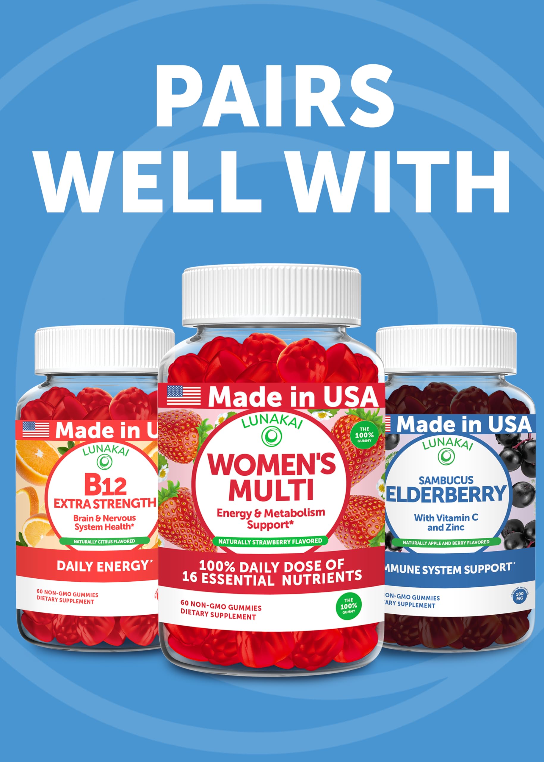 Lunakai USA Made Magnesium Glycinate Gummies with L-Theanine for Kids & Adults – 420mg Magnesium Supplement for Calm, Sleep & Stress Support, 60ct Lunakai Au supplements