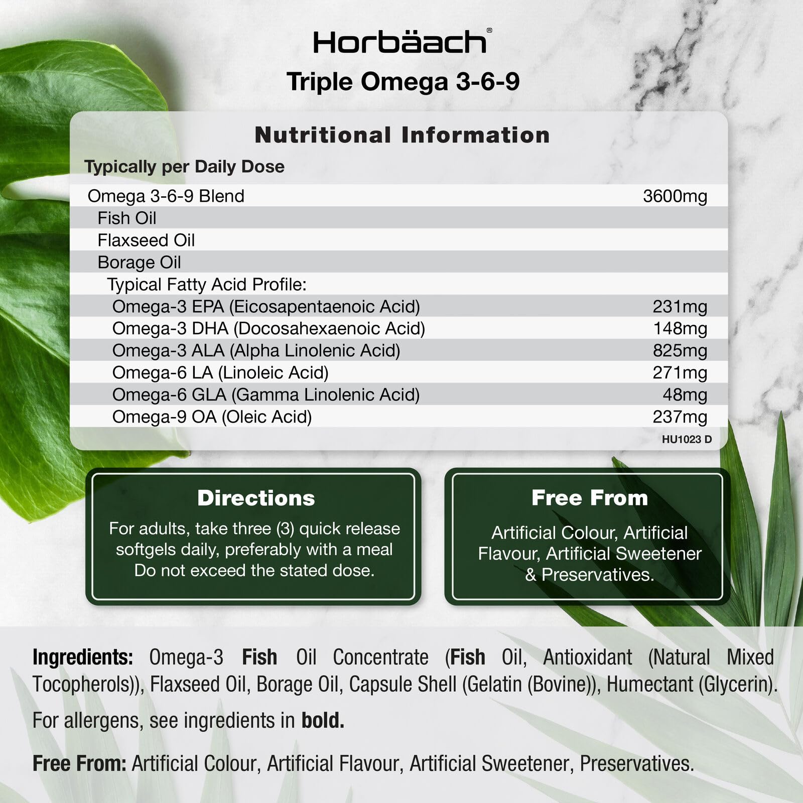 Triple Omega 3 6 9 Capsules | 180 Count | High Strength Supplement with DHA Horbäach Au supplements