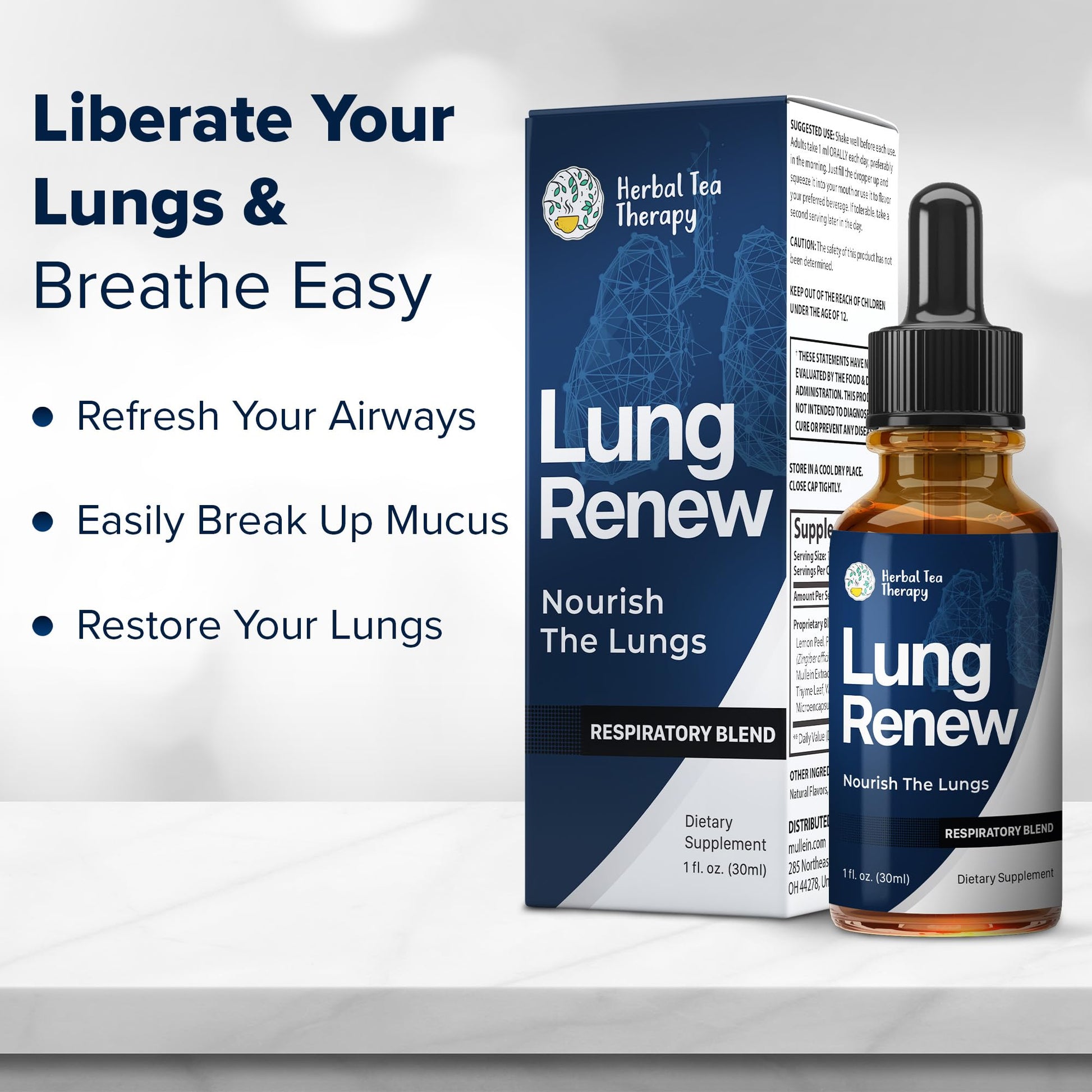 Herbal Tea Therapy Lung Renew Mullein Drops for Lungs (1 fl. oz.): Peppermint, Thyme, & Mullein Leaf Extract for Lungs Detox & Daily Respiratory Comfort - GMO-Free & Made in USA Herbal Tea Therapy Au supplements