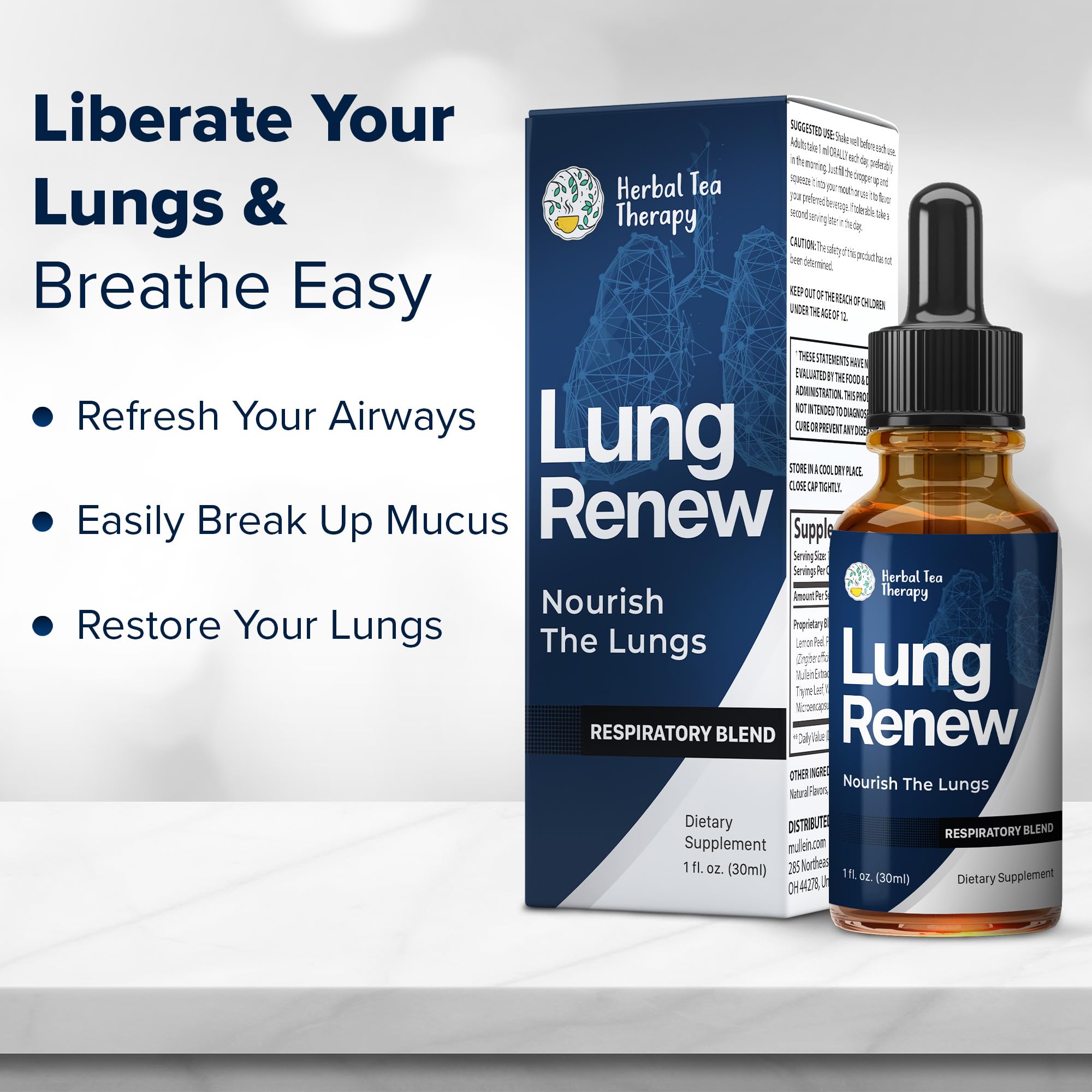 Herbal Tea Therapy Lung Renew Mullein Drops for Lungs (1 fl. oz.): Peppermint, Thyme, & Mullein Leaf Extract for Lungs Detox & Daily Respiratory Comfort - GMO-Free & Made in USA Herbal Tea Therapy Au supplements