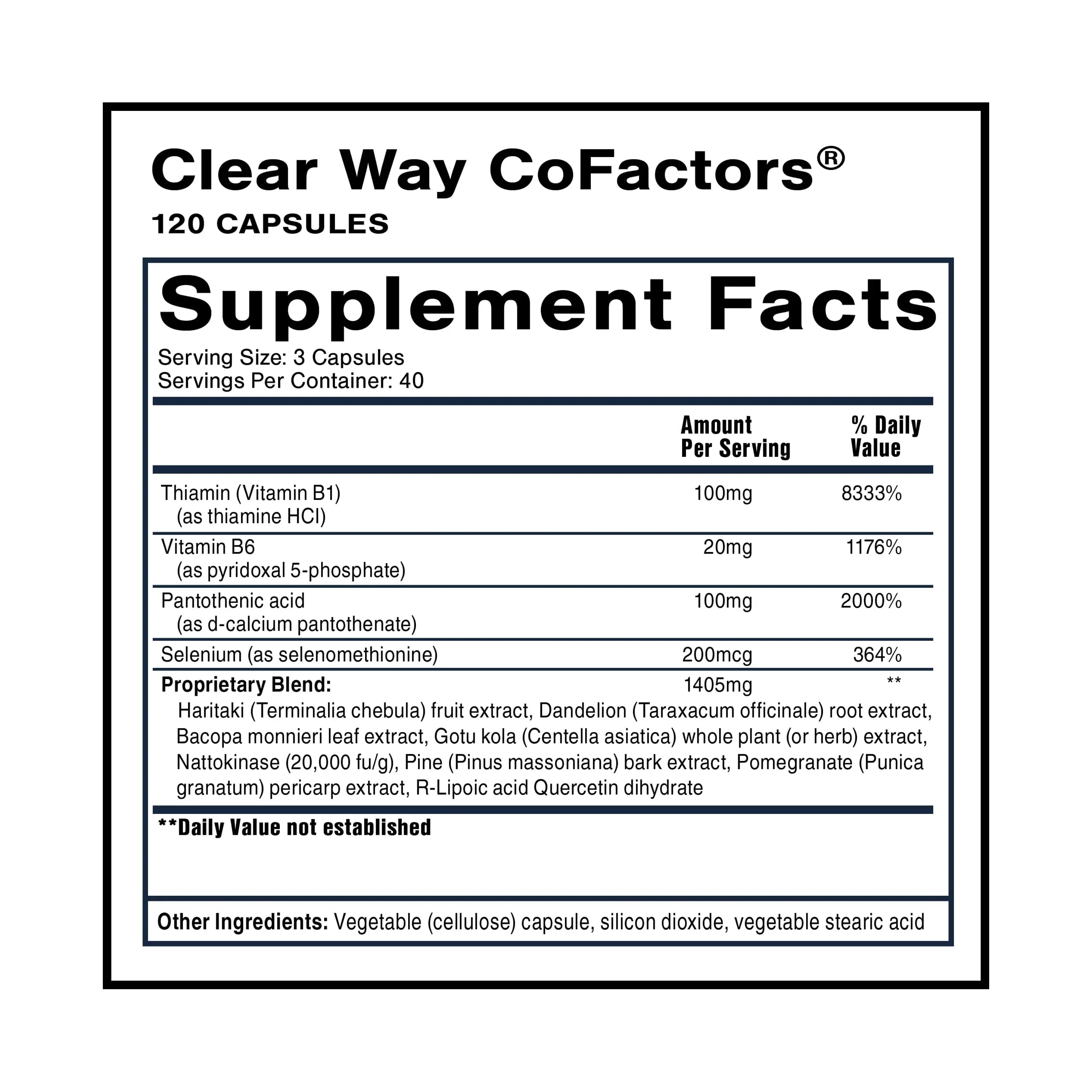 Quicksilver Scientific Clear Way Cofactors - Body Detox Cleanse Support with Vitamin B1, Dandelion Extract, Quercetin & Nattokinase Enzyme - Antioxidant Cleanse to Support Gut Health (120 Capsules) Quicksilver Scientific Au supplements