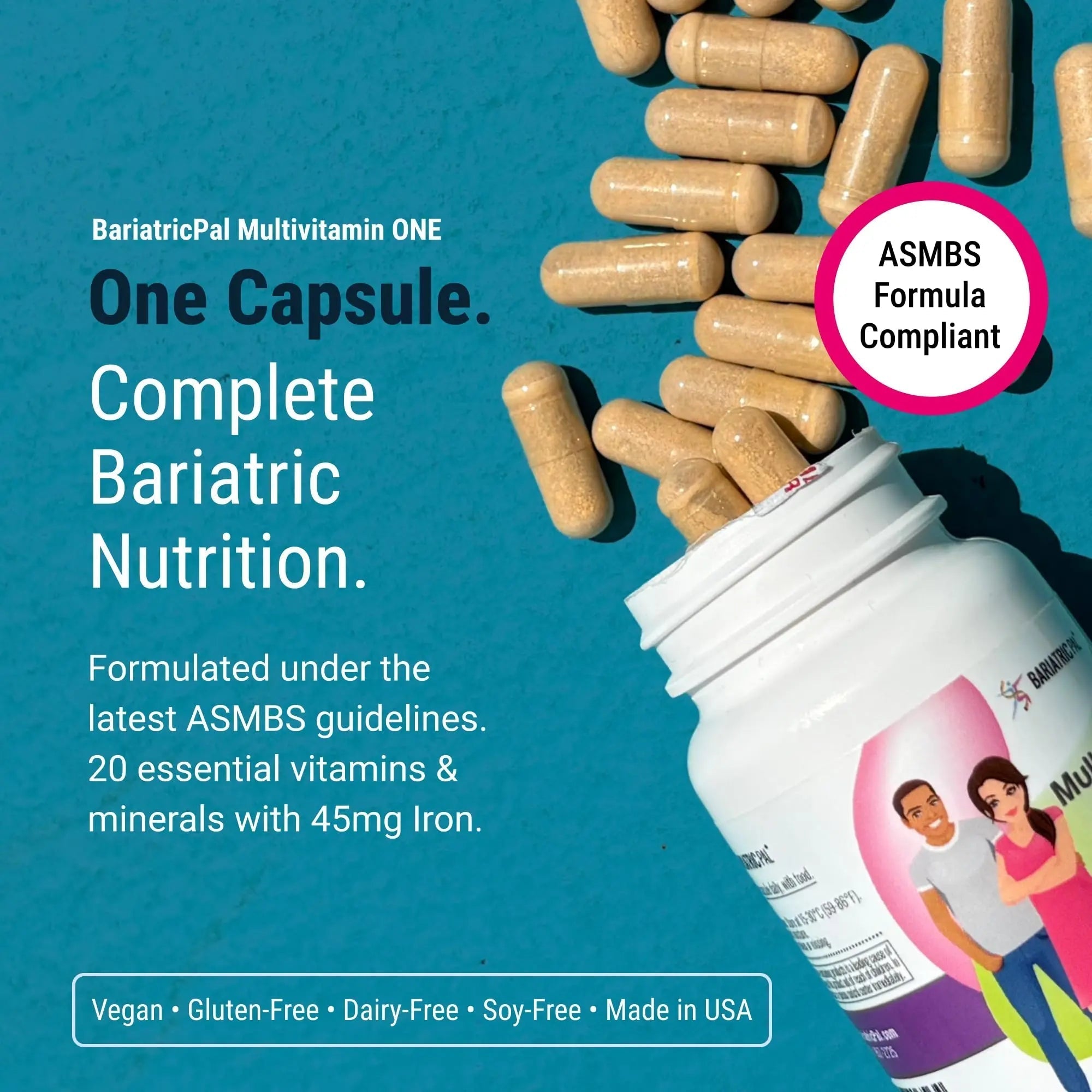 BariatricPal Multivitamin ONE 1 per Day! Bariatric Multivitamin Capsule with 45 mg of Iron | Easy to Swallow Capsule | BariatricPal Au supplements