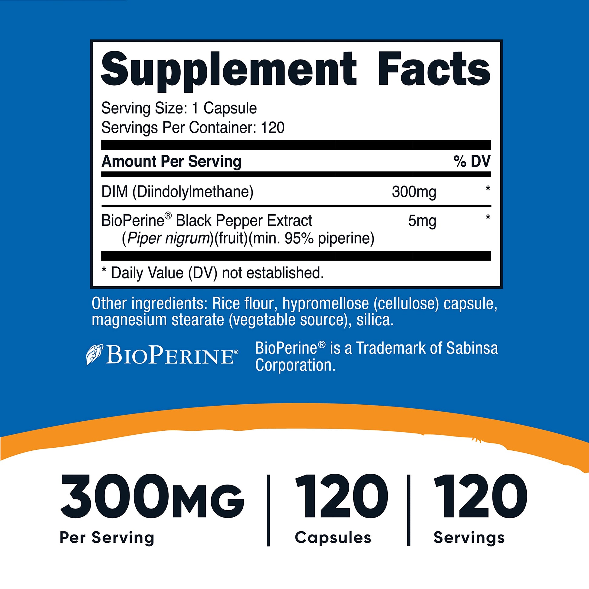 Nutricost DIM (Diindolylmethane) Plus BioPerine 300mg, 120 Vegetarian Capsules Nutricost Au supplements