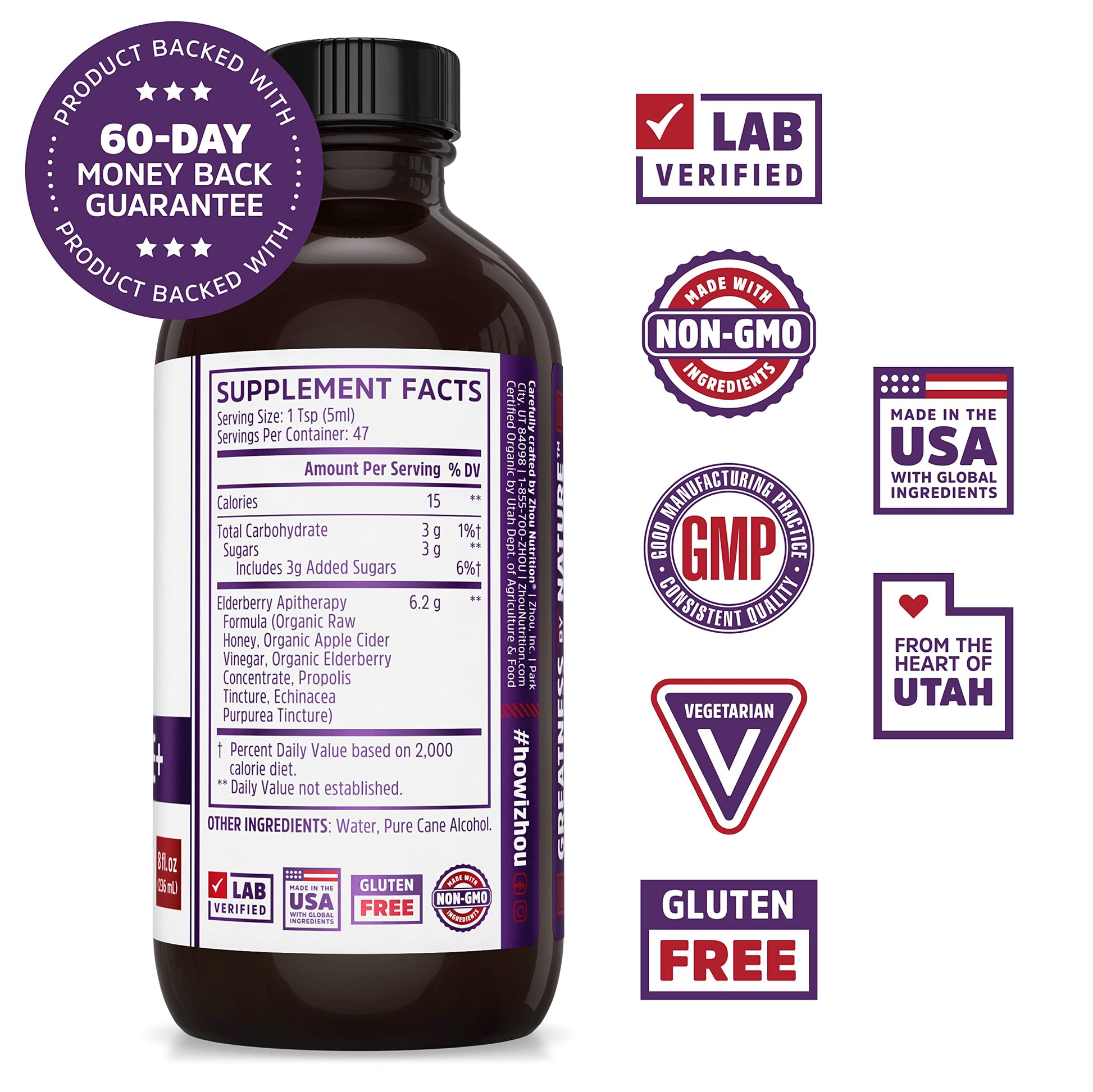 Zhou Nutrition Elderberry Syrup, Immune System Booster with Organic Elderberry Syrup Zhou Nutrition Au supplements