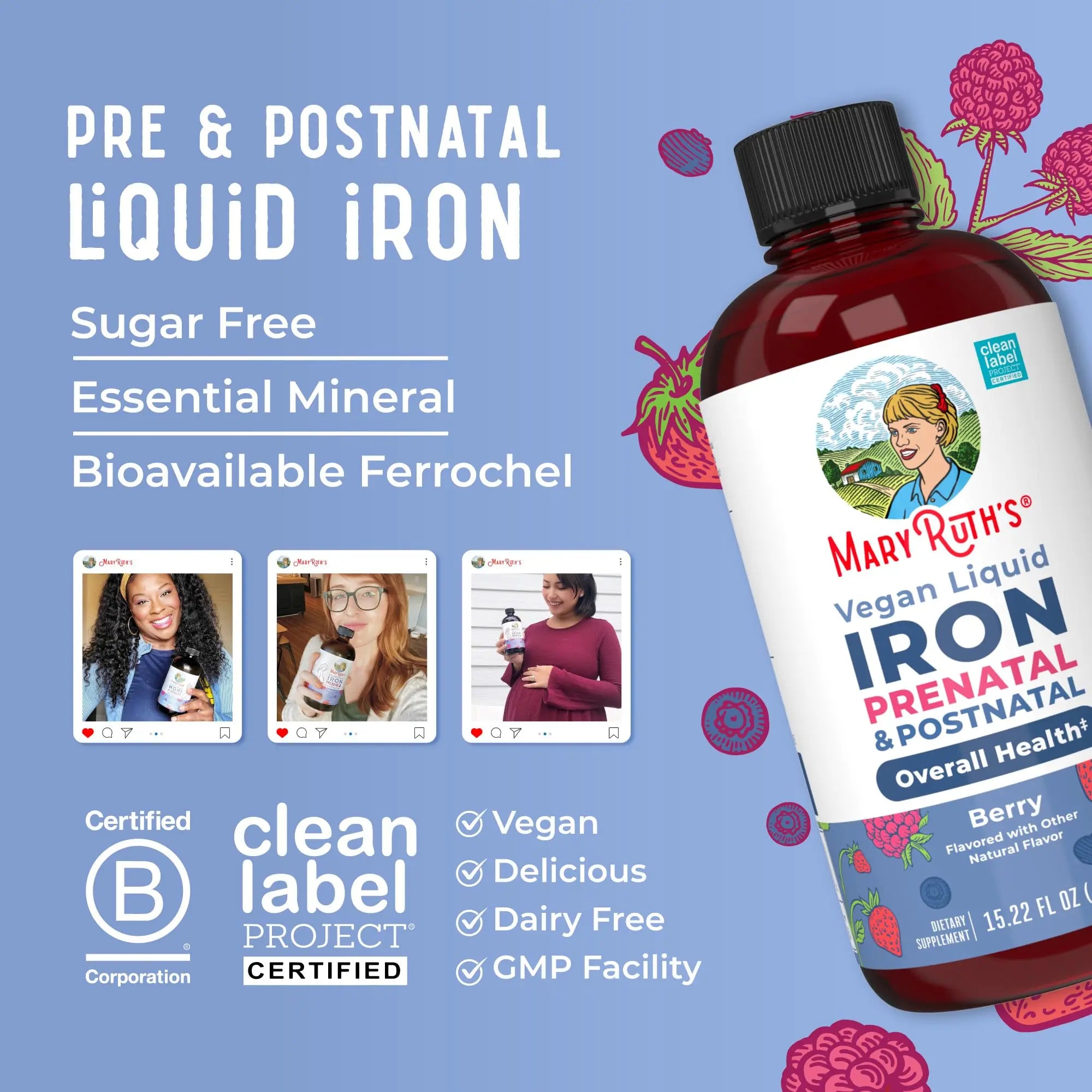 MaryRuth Organics | Liquid Iron Supplement Prenatal & Postnatal for Pregnant & Lactating | Iron Deficiency | Immune Support | Sugar/Gluten Free | Vegan | Non-GMO | 15.22 Fl Oz MARYRUTH'S Au supplements