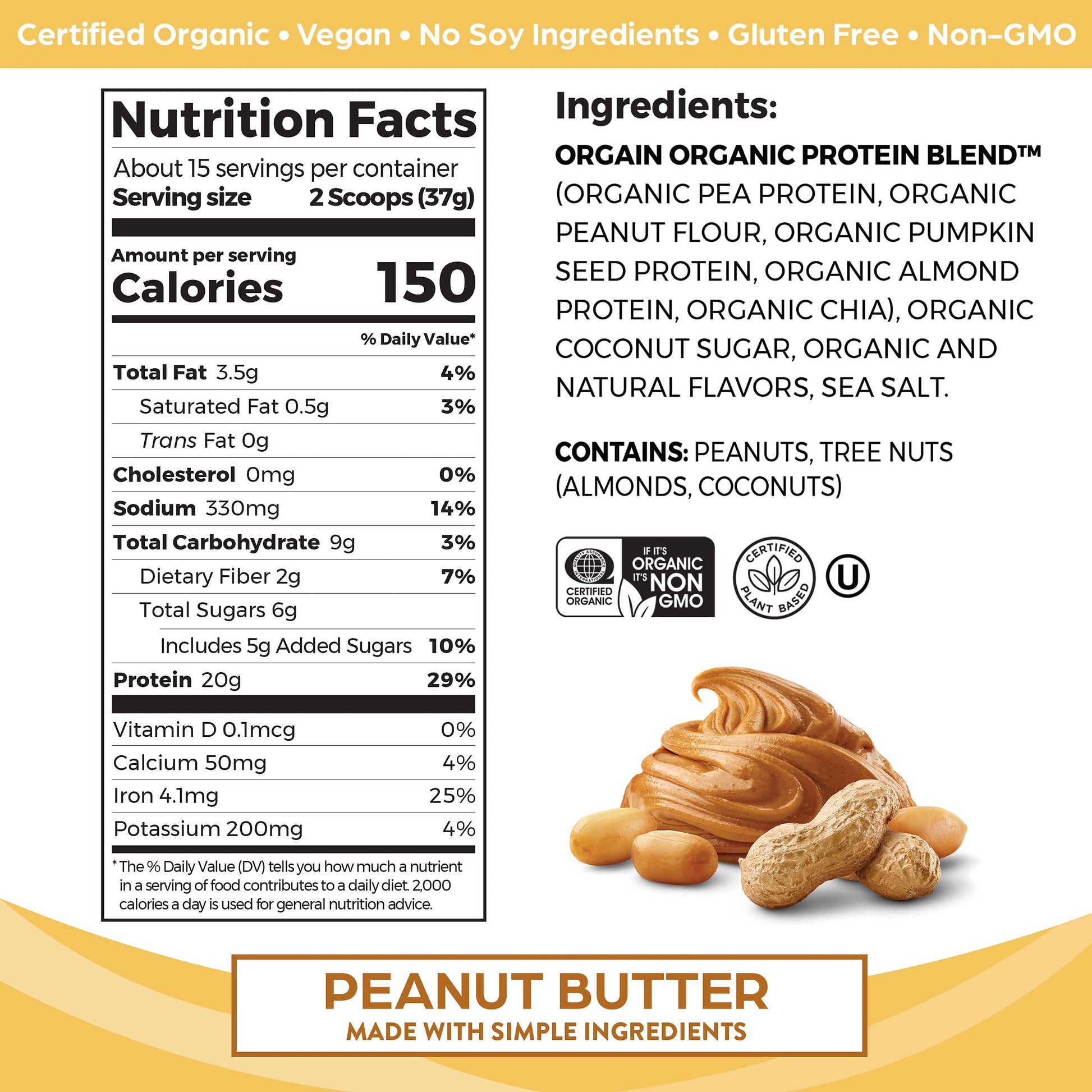 Orgain Organic Simple Vegan Protein Powder, Peanut Butter - 20g Plant Based Protein Orgain Au supplements