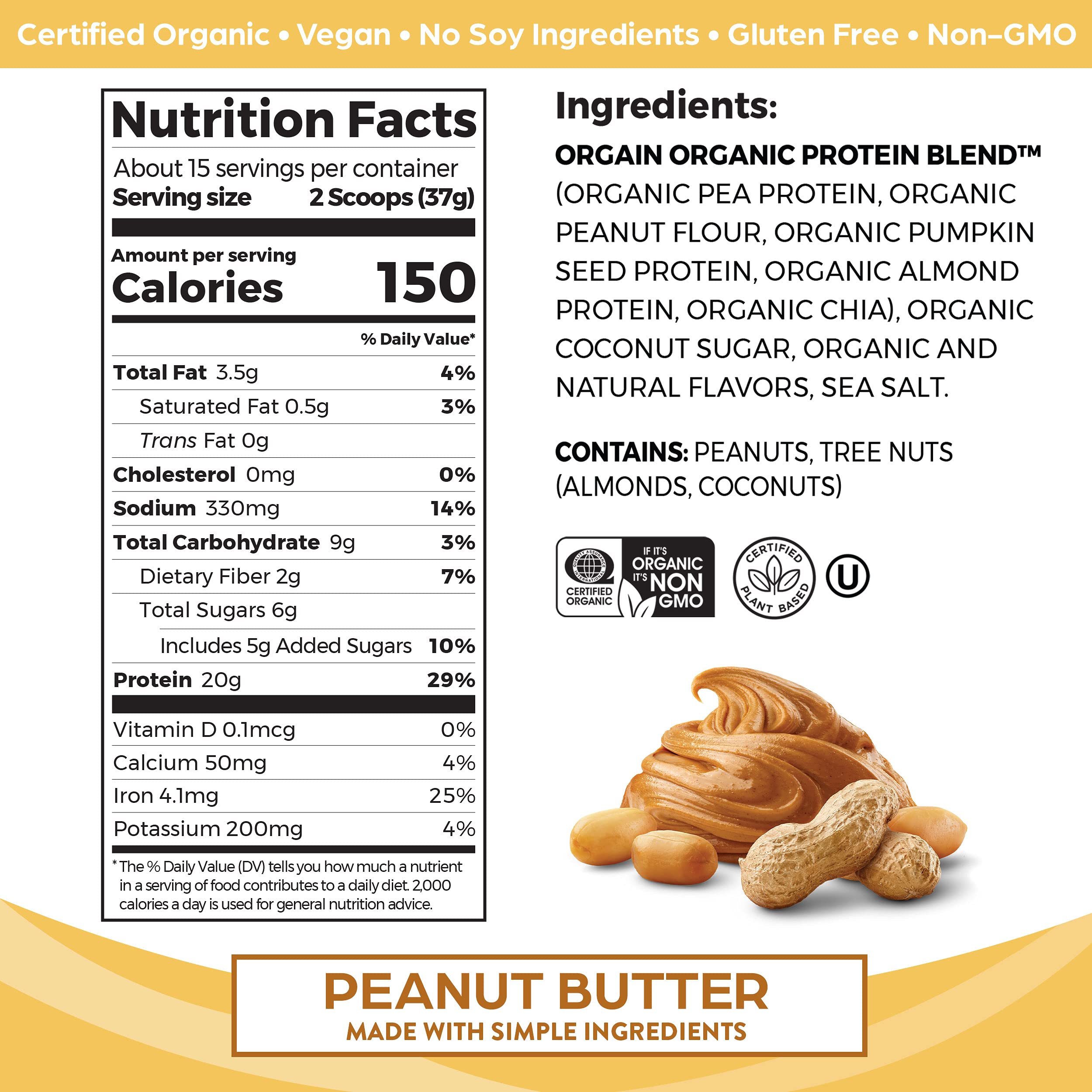 Orgain Organic Simple Vegan Protein Powder, Peanut Butter - 20g Plant Based Protein Orgain Au supplements