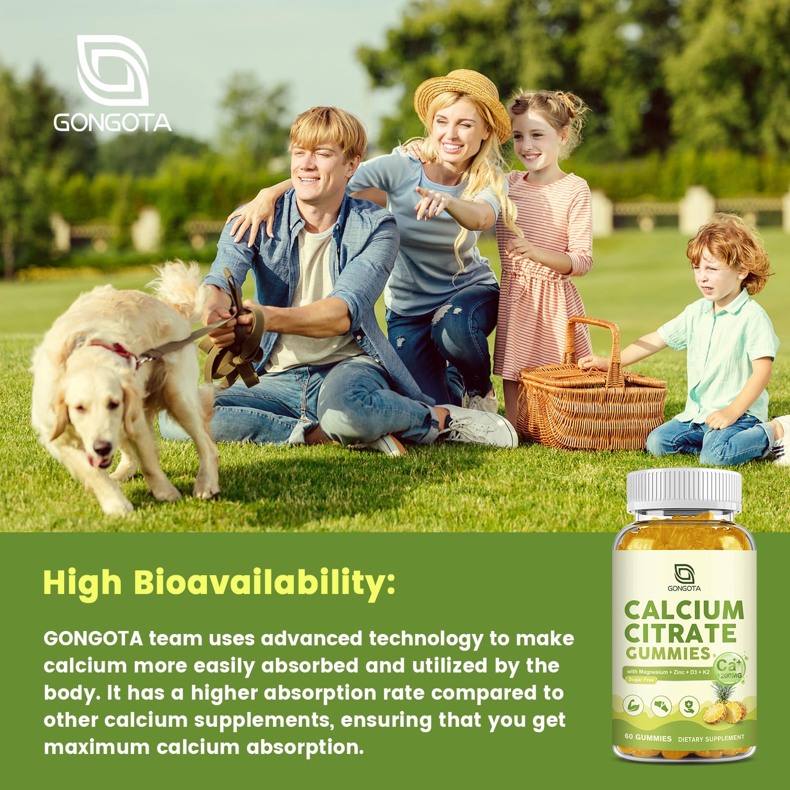 Calcium Citrate Gummies for Women, 1200mg Calcium Citrate Magnesium with Vitamin C D3 K2, Absorption Calcium Supplements for Bone, Muscle, Immune, Sugar Free (120Count) GONGOTA Au supplements