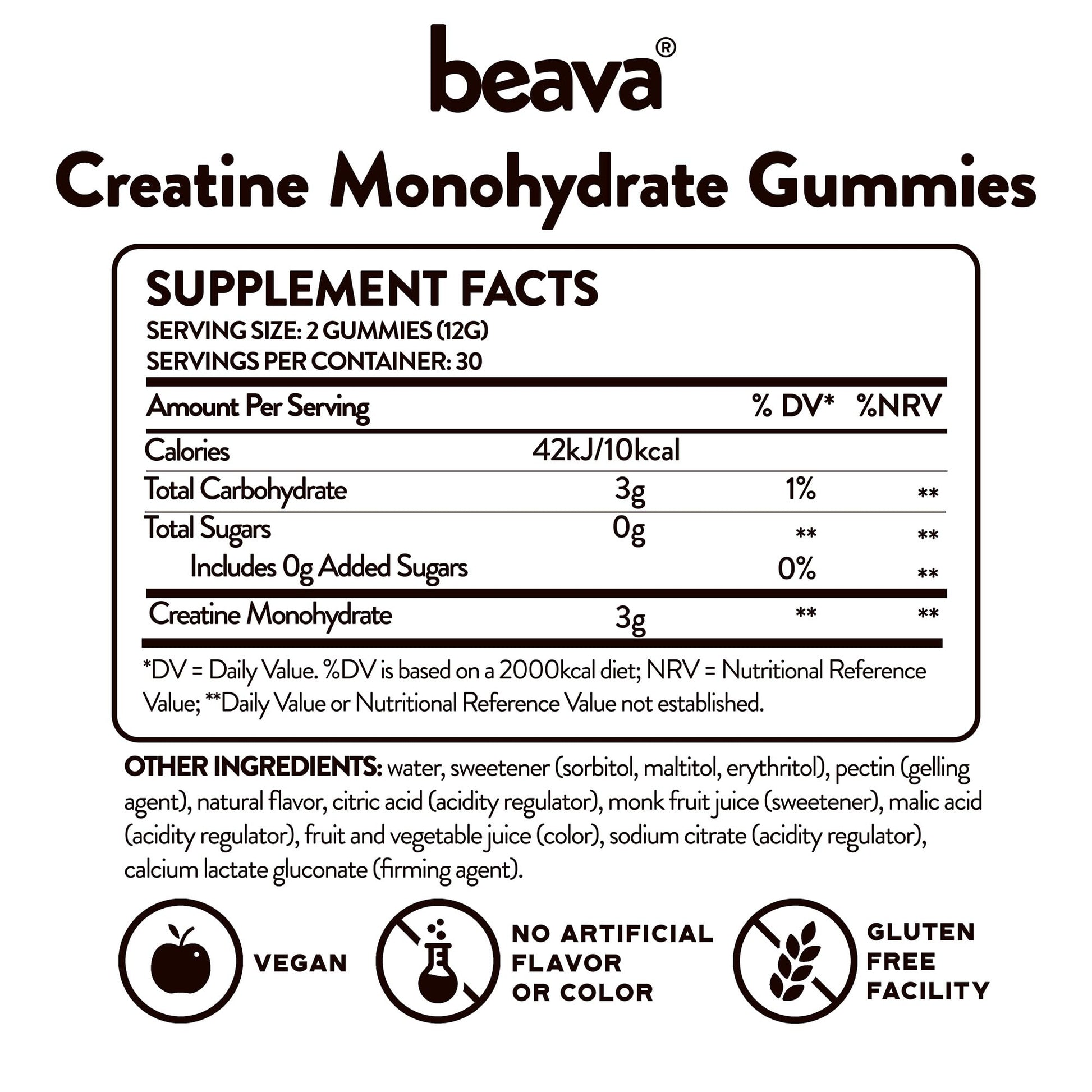 Creatine Monohydrate Gummies - 30 Servings - Vegan Creatine Chews for Muscle Growth, Muscle Recovery, Workout Recovery, Anaerobic Endurance - No Loading Phase - No Bloating - Strawberry - No Sugar beava Au supplements