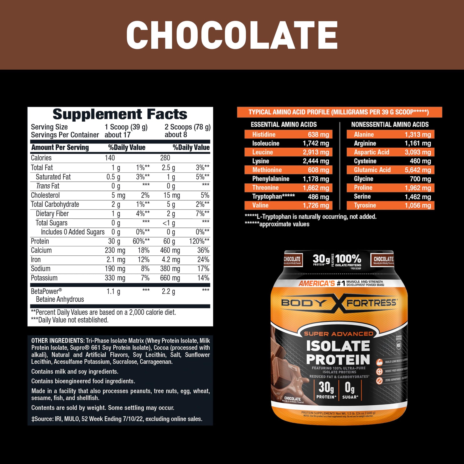 Body Fortress Super Advanced Isolate Protein, Chocolate Protein Powder Supplement Body Fortress Au supplements