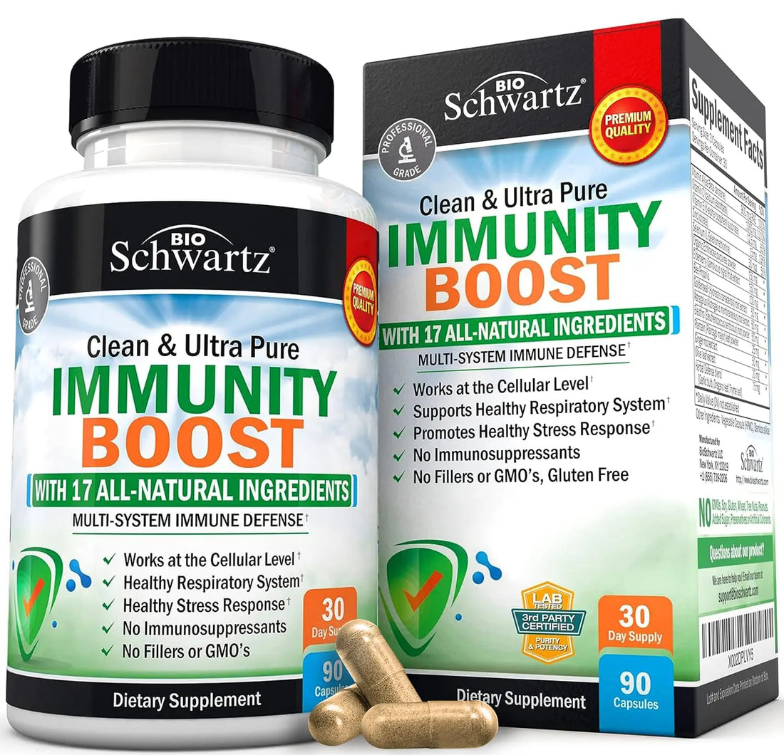 Immune Support Supplement with Vitamin C 1000mg Zinc Elderberry Extract Ginger BioSchwartz uk supplements