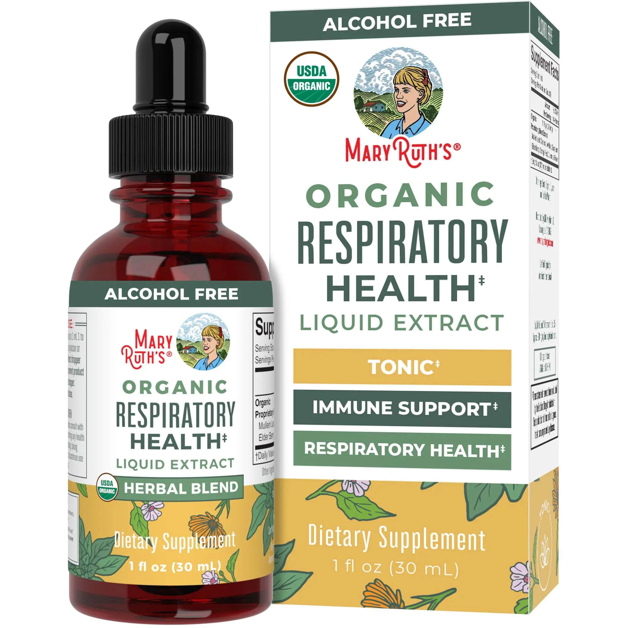 MaryRuth Organics USDA Organic Respiratory Health Liquid Drops with Mullein Leaf | Marshmallow Root & Elderberry | Mullein Drops for Lungs Herbal Blend | Immune Support Supplement | Vegan | 1 Fl Oz MARYRUTH'S Au supplements