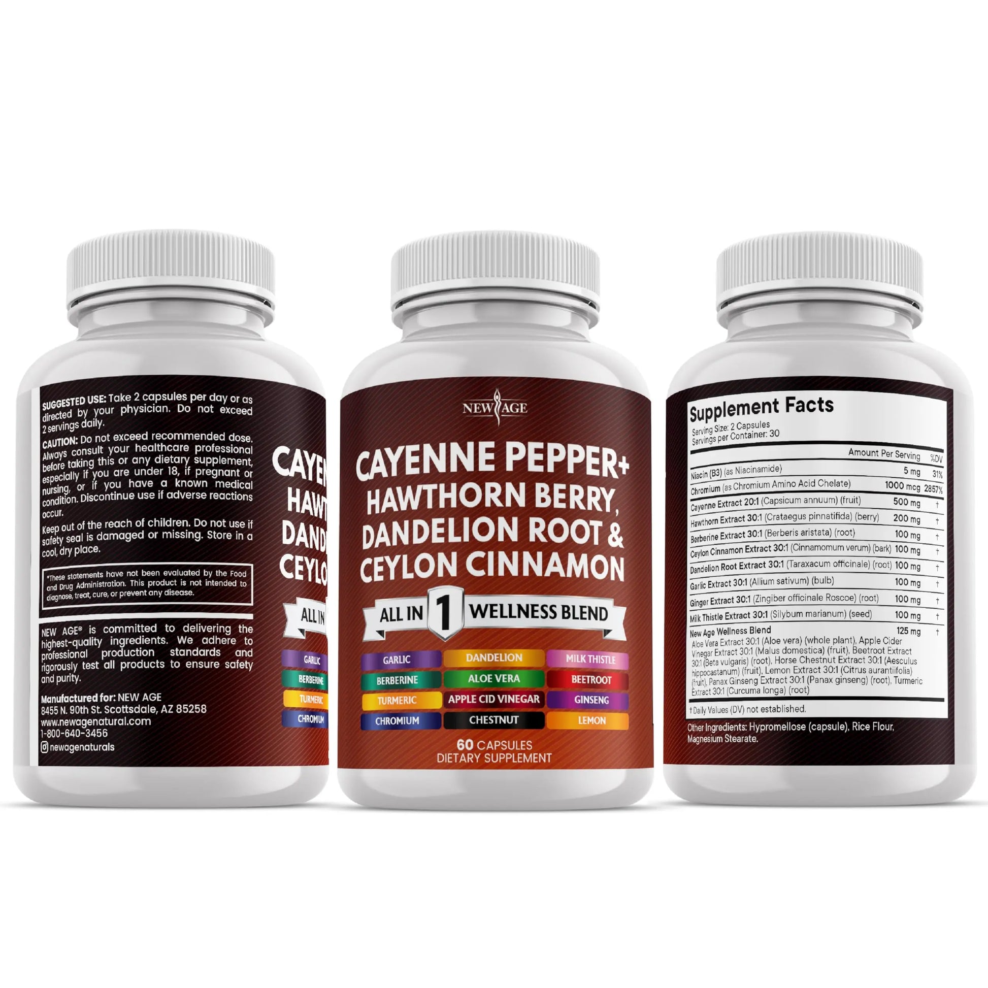 NEW AGE Cayenne Pepper Capsules Supplement with Hawthorn Berry, Dandelion Root, Ceylon Cinnamon, Garlic, Ginger, ACV, Milk Thistle, Beet Root, Aloe Vera - 120 Count NEW AGE Au supplements