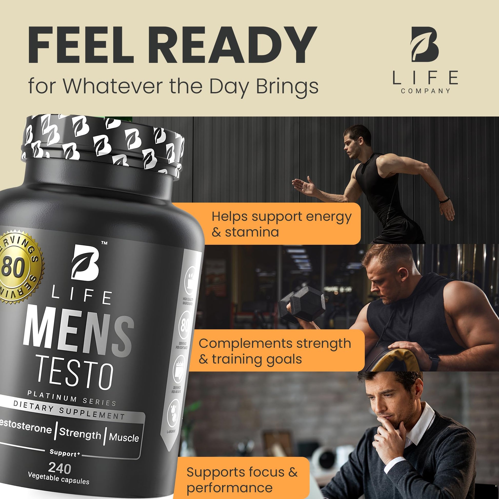 Testosterone Booster Supplement for Men | Boron supplement for men with Tribulus Terrestris, Black Maca, Horny Goat Weed, L-Arginine | Stamina, Endurance, Muscle growth & strength | 80 Servings B Life Company Au supplements