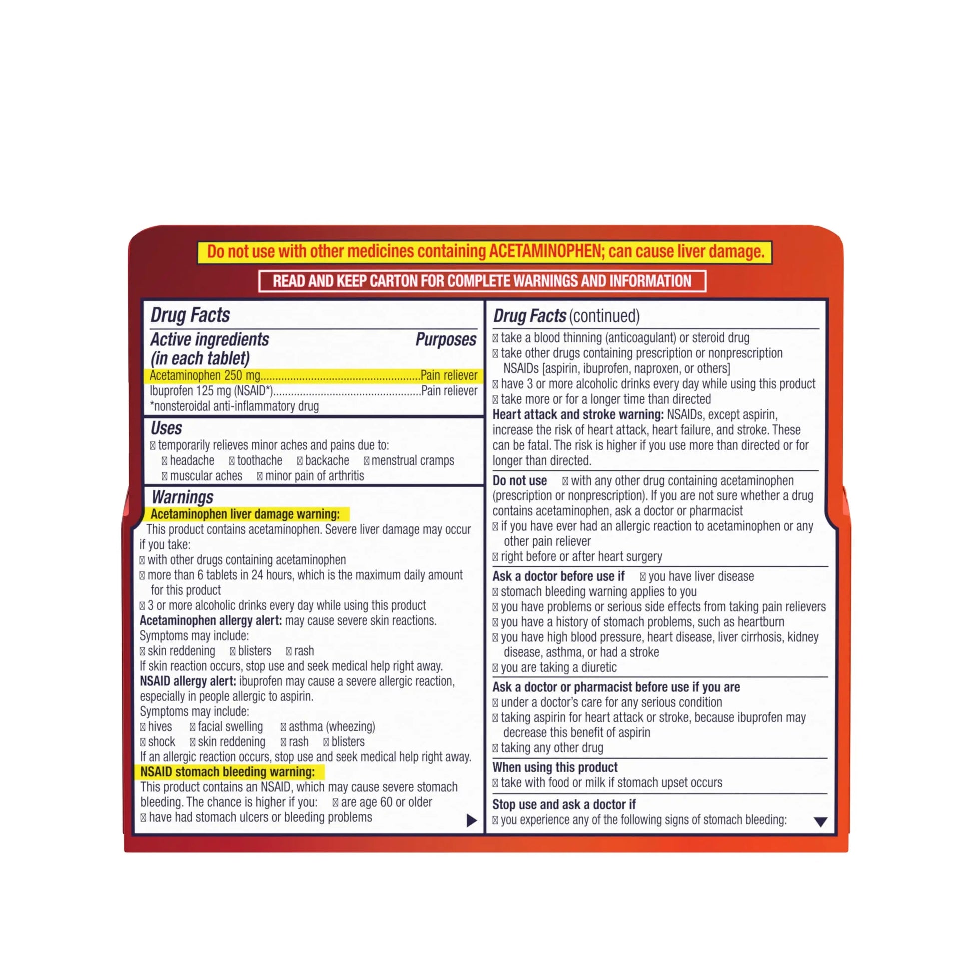 Motrin Dual Action with Tylenol, Ibuprofen & Acetaminophen Fast-Acting Dual Action Pain Reliever for Minor Aches & Pains, Ibuprofen (NSAID) 125 mg & Acetaminophen 250 mg, 120 ct Motrin Au supplements