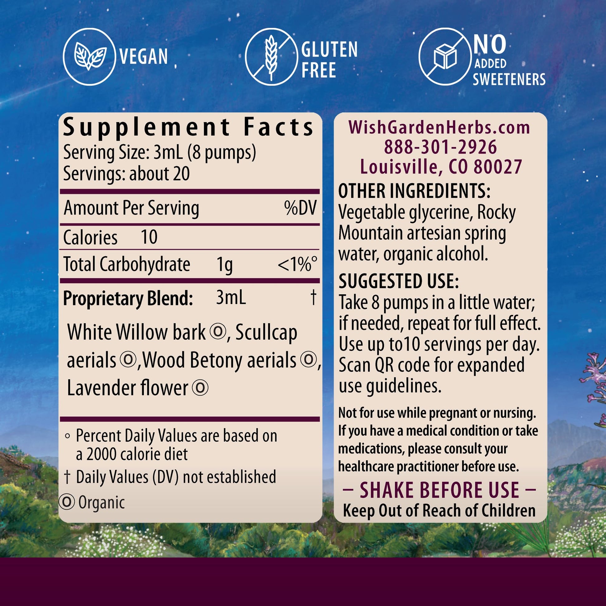 WishGarden Herbs Cranial Comfort - Plant-Based Herbal Supplement with White Willow Bark Extract, Lavender & Scullcap Supports Release of Head, Neck & Shoulders Tension, Stress & Muscle Tension, 4oz WishGarden Au supplements