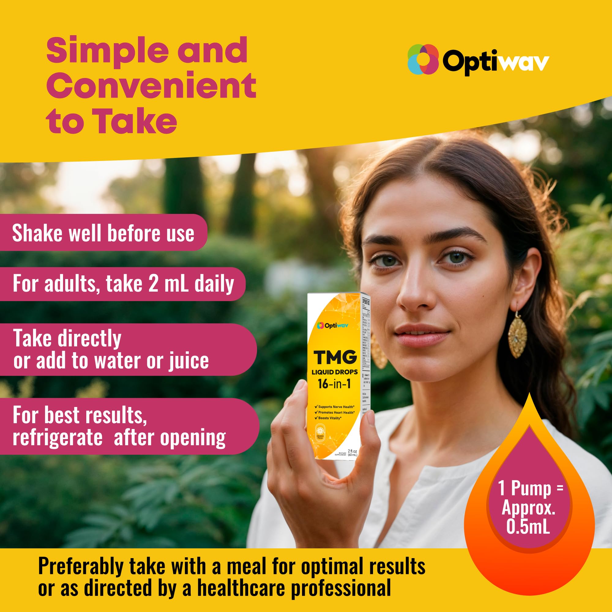 Optiwav TMG Trimethylglycine Liquid Drops - Betaine High Absorption Methylated Vitamins Supplement for Homocysteine Methylation & Heart Health Support - Orange Flavor Gluten Free Vegan - 2 fl oz Optiwav Au supplements