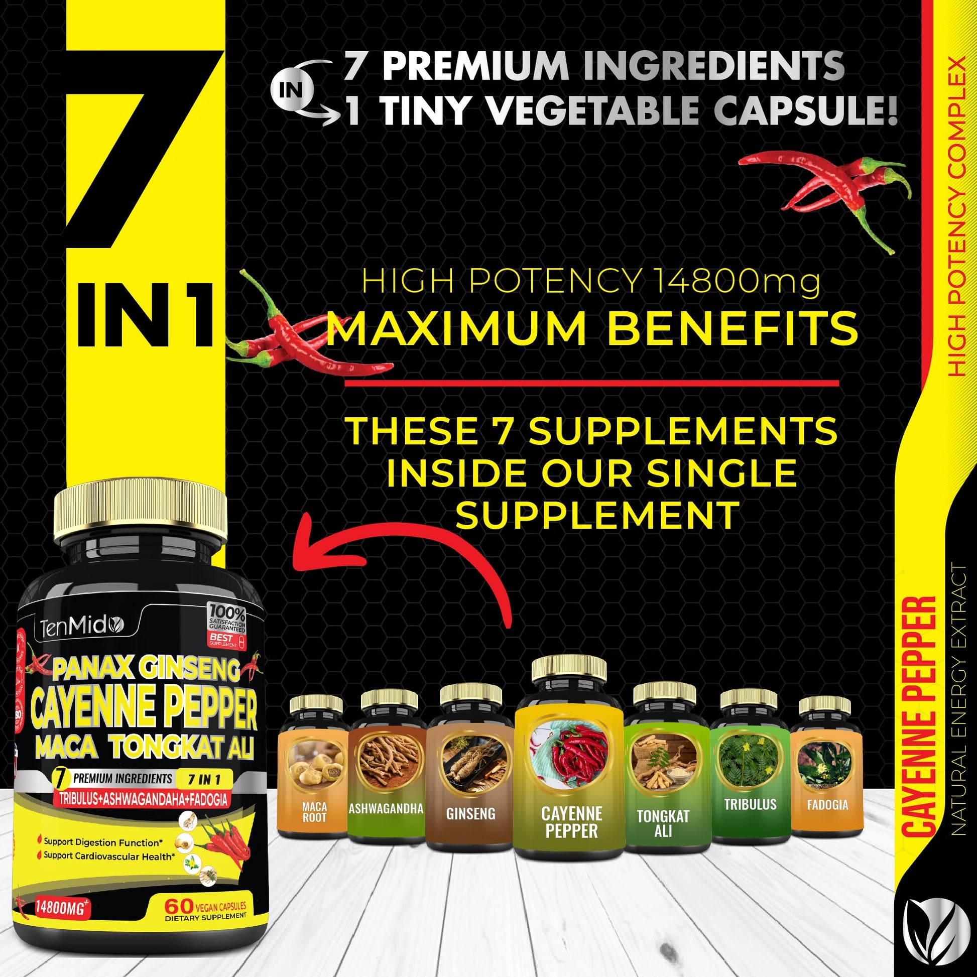 2 Packs 60 Caps 14800mg - Cayenne Pepper Supplements Extract Capsules - Tongkat Ali Tenmido Au supplements