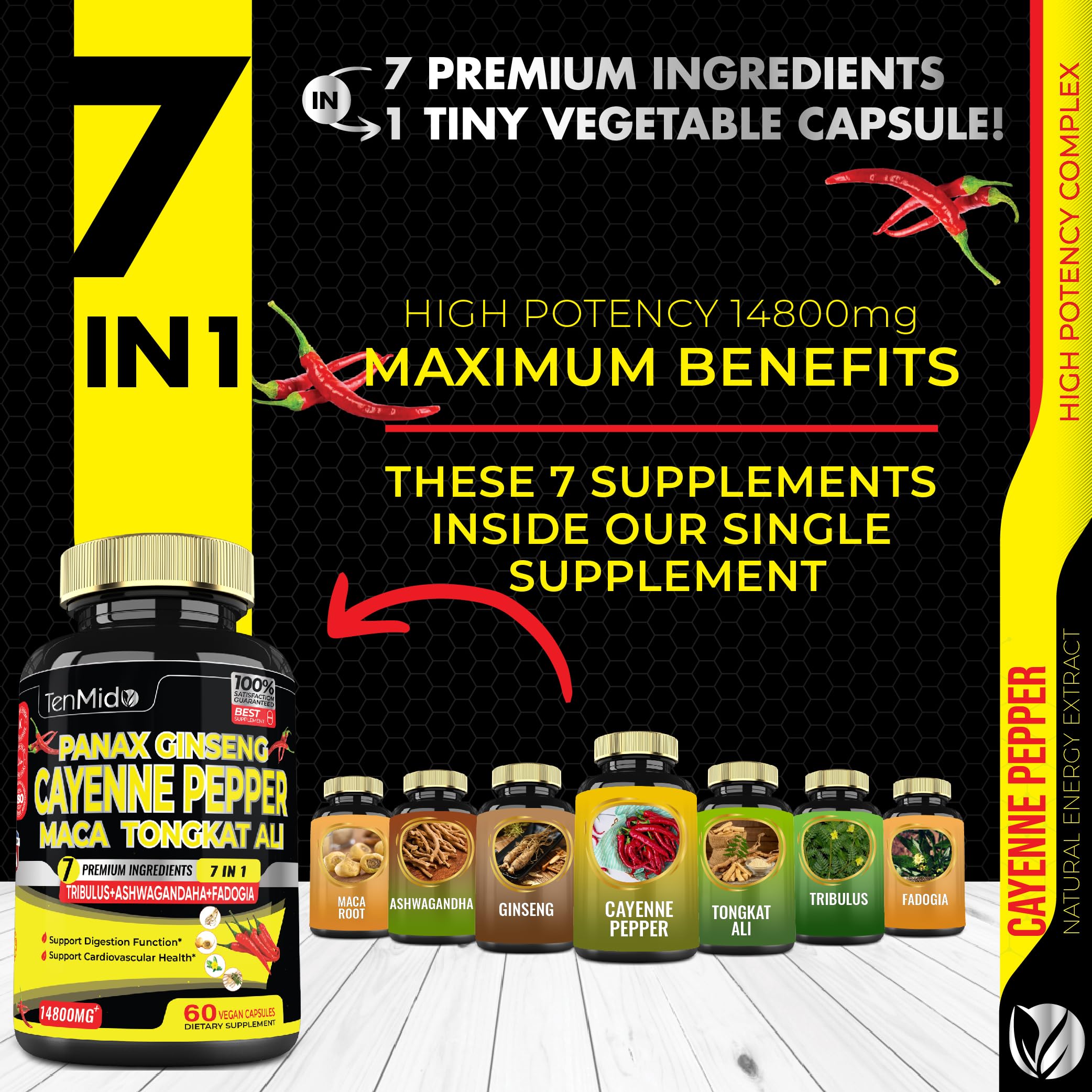 2 Packs 60 Caps 14800mg - Cayenne Pepper Supplements Extract Capsules - Tongkat Ali Tenmido Au supplements