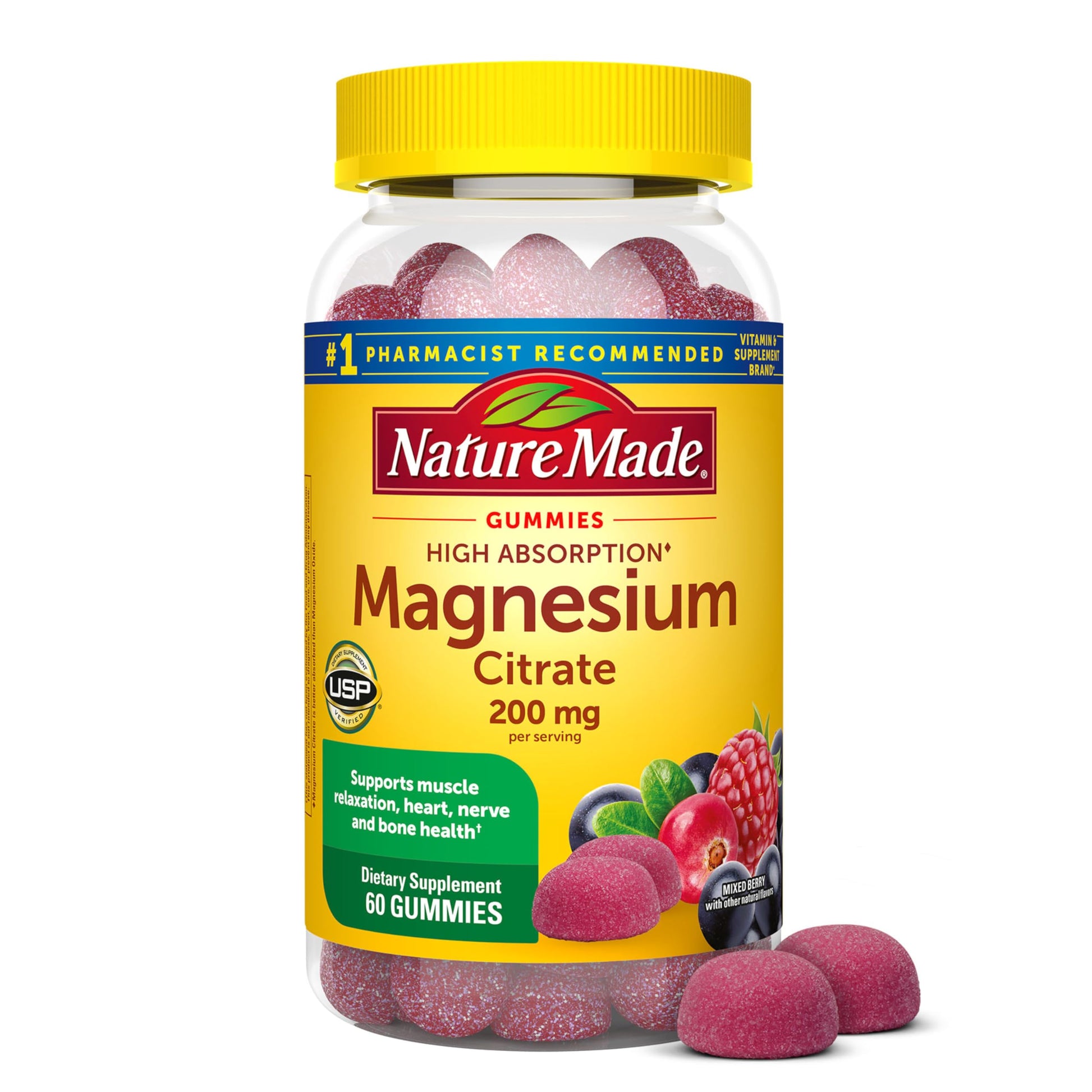 Nature Made High Absorption Magnesium Citrate 200 mg per serving, Magnesium Supplement for Muscle, Nerve, Bone and Heart Support, 60 Magnesium Gummies, 30 Day Supply Nature Made Au supplements
