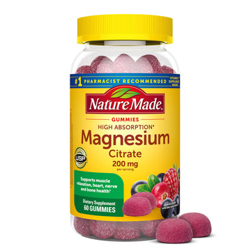 Nature Made High Absorption Magnesium Citrate 200 mg per serving, Magnesium Supplement for Muscle, Nerve, Bone and Heart Support, 60 Magnesium Gummies, 30 Day Supply Nature Made Au supplements