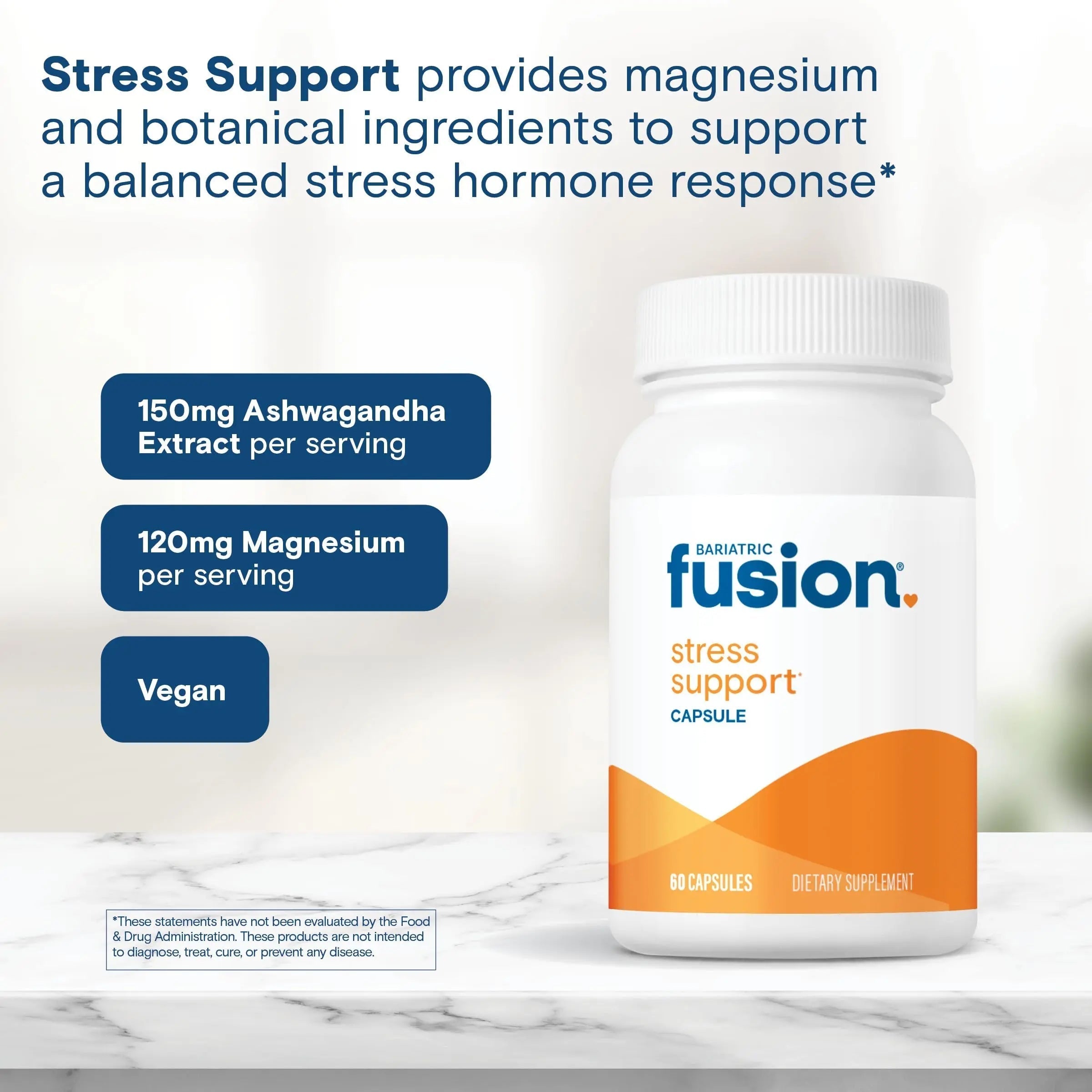 Bariatric Fusion Stress Support* | Vegan Supplement with Magnesium and Ashwagandha | Daily Vitamin for Women and Men | Bariatric Fusion Au supplements