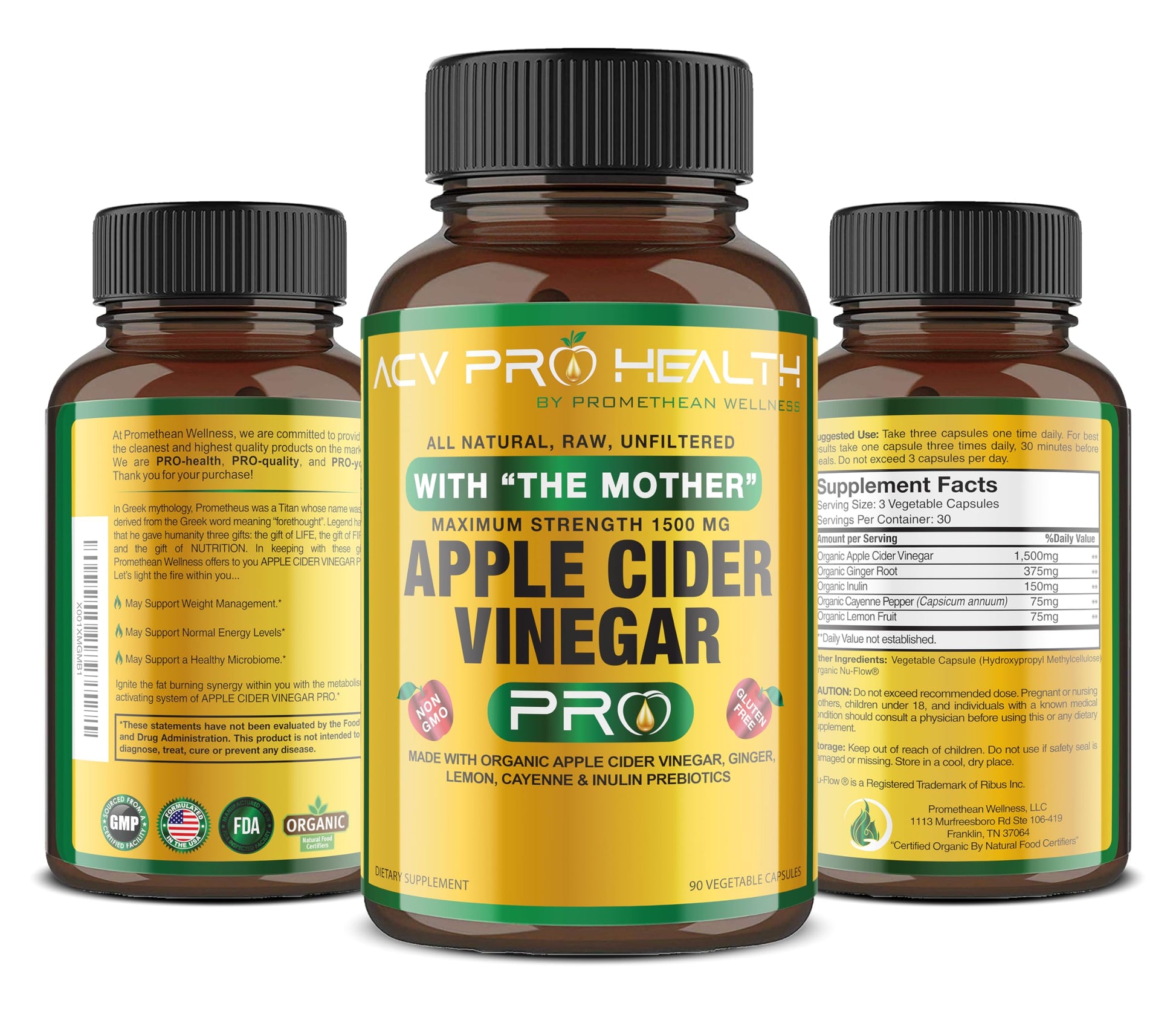 Certified Organic Apple Cider Vinegar Capsules Pro with Mother Acv Pills Detox Promethean Wellness Au supplements