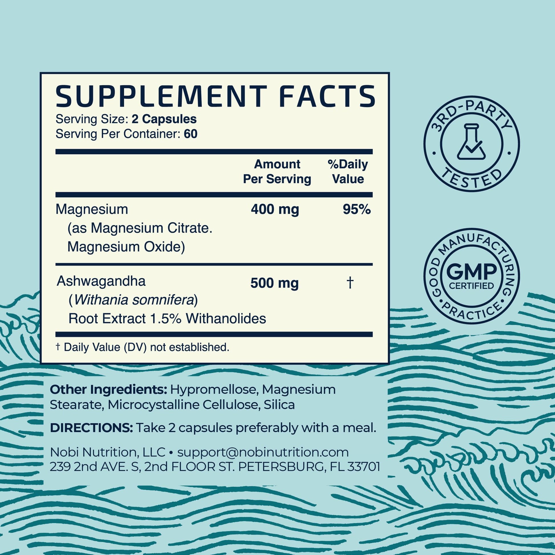 Magnesium Ashwagandha | Calming Magnesium Supplement for Adults | Relax, Rest, Calm Mood & Sleep Support | Mag Citrate & Oxide 400 mg + Ashwagandha 500 mg | Muscle Health & Stress Relief | 120 Ct Nobi Nutrition Au supplements