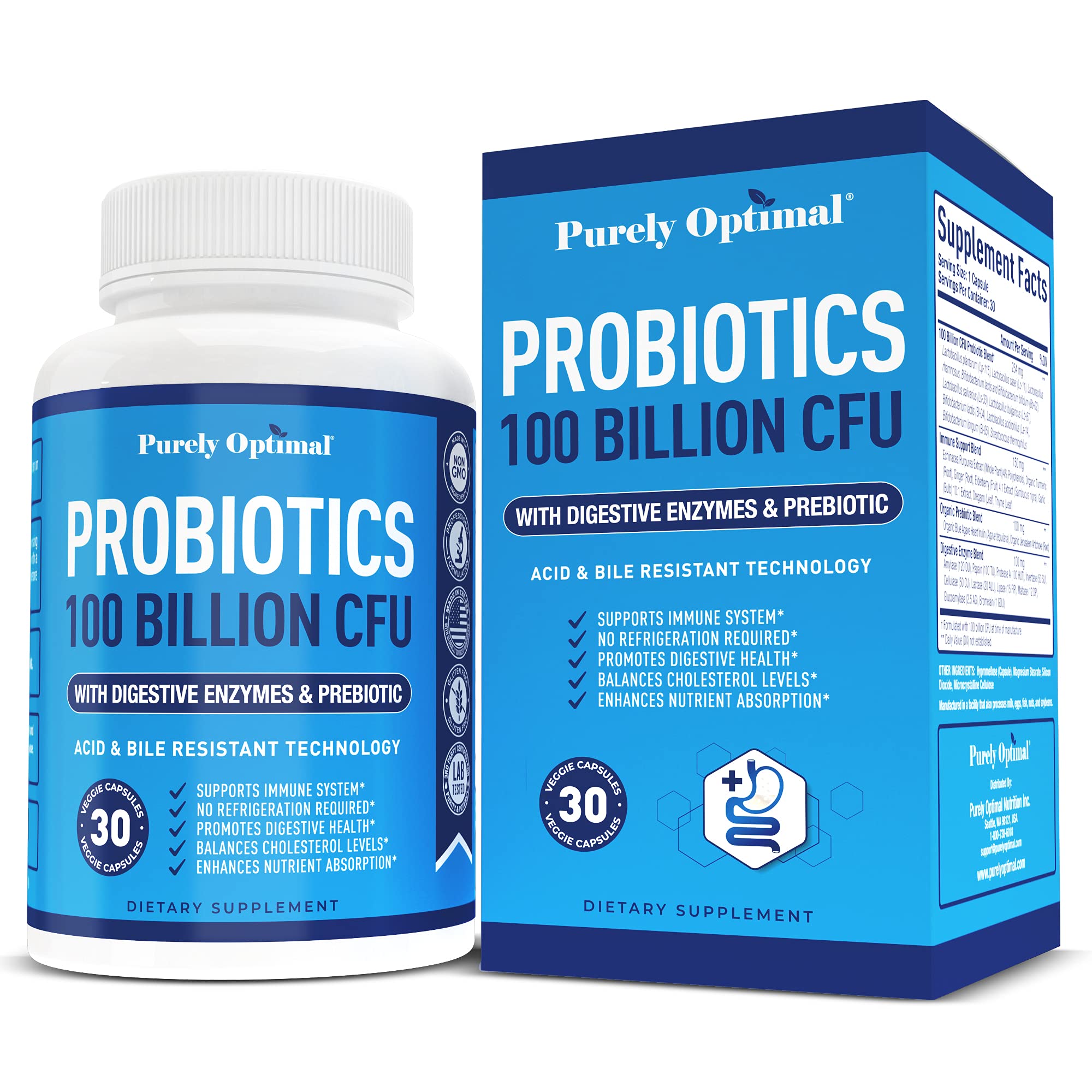 Purely Optimal Premium Probiotics 100 Billion CFU w/Digestive Enzymes Purely Optimal Au supplements