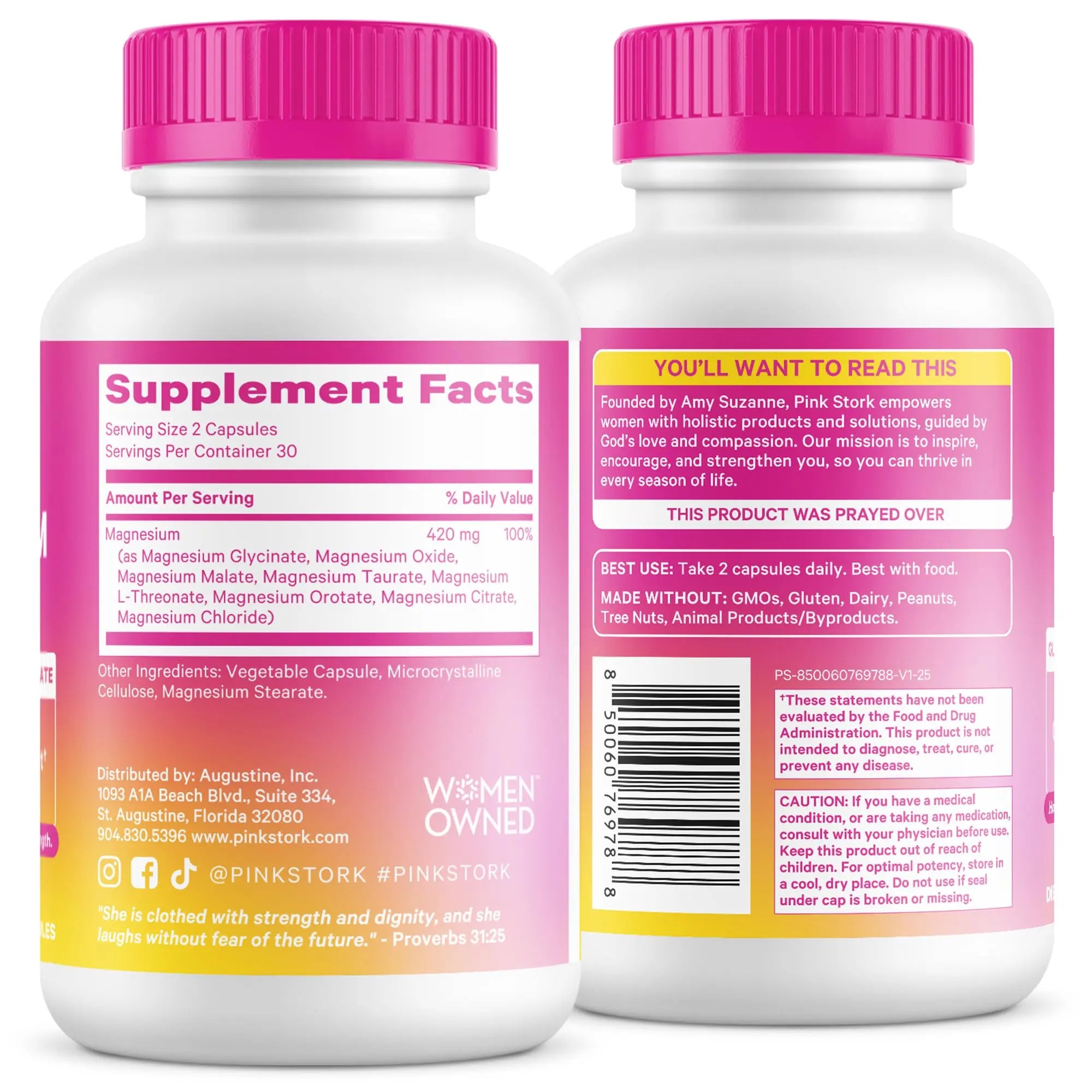 Pink Stork Magnesium Complex for Women - 8 Forms Including Glycinate, Malate, Citrate & L-Threonate - Stress, Sleep, Muscle & Hormone Support - 400 mg Elemental Magnesium - 60 Vegan Capsules Pink Stork Au supplements
