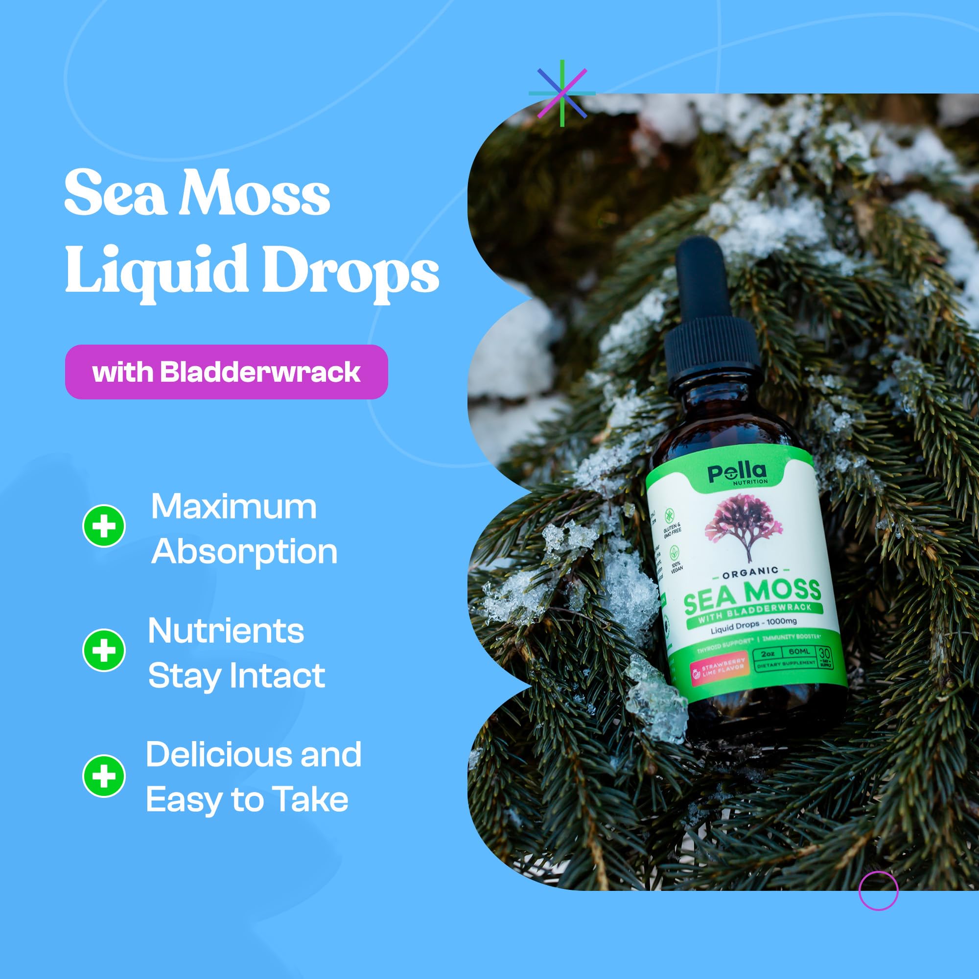 Organic Sea Moss Drops - 1000mg Irish Sea Moss - 4X Stronger than Sea Moss Gel Pella Nutrition Au supplements