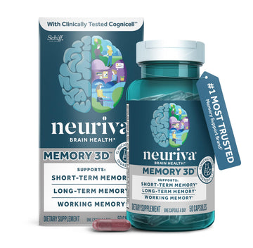 NEURIVA Memory 3D Brain Supplement - Decaffeinated Nootropic Capsules for Memory, Focus, & Cognitive Function - Short Term, Long Term, & Working Memory Support - 50ct NEURIVA Au supplements