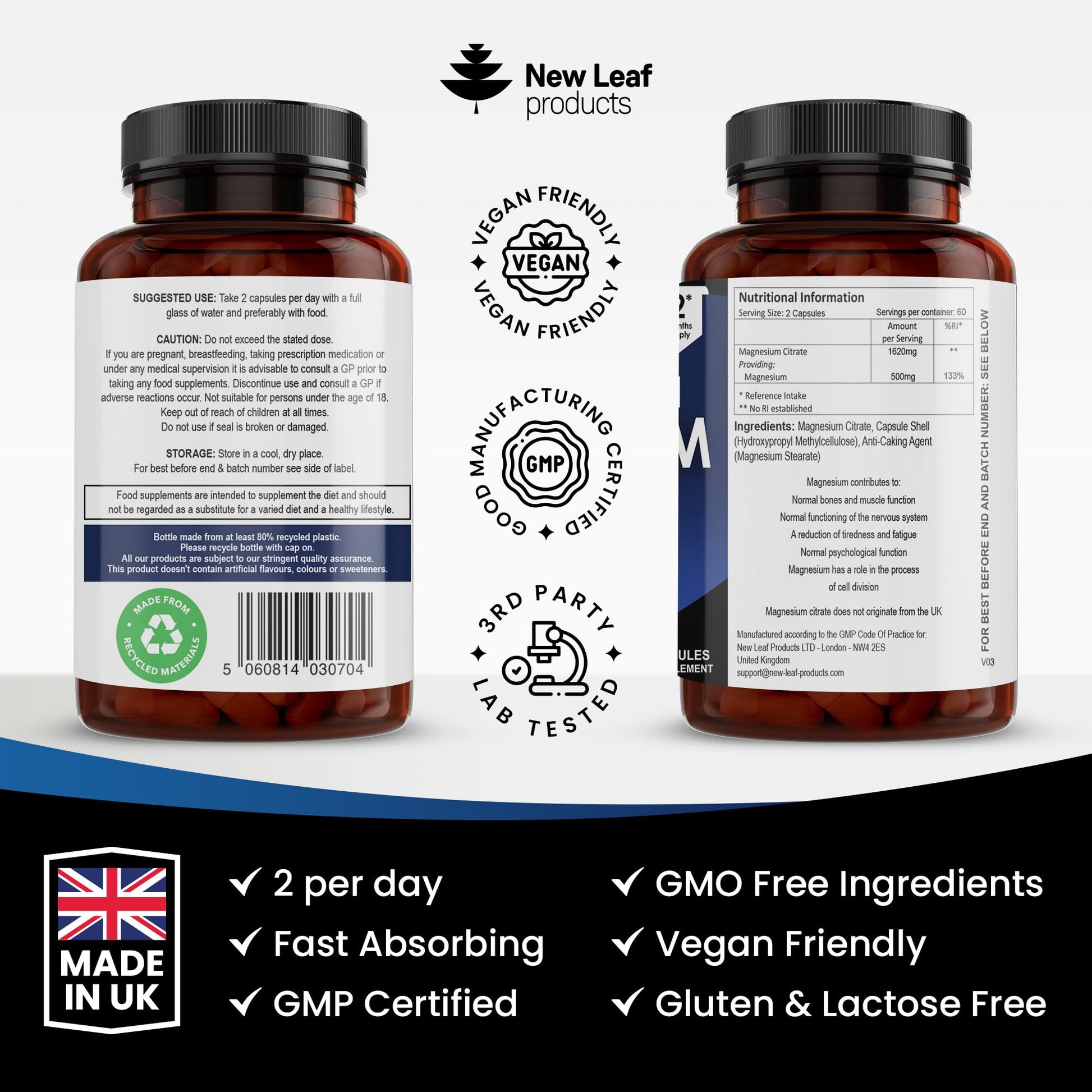 Magnesium Supplements 1620mg - Super Strength - Magnesium Citrate Capsules NEW LEAF PRODUCTS Au supplements