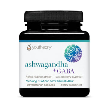 Youtheory Ashwagandha + GABA - Adaptogenic Blend with Organic KSM-66 & Ginger - Aids Stress Relief & Mood* - Supports Energy Levels* - 60 Vegetarian Capsules (30-Day Supply)* Youtheory Au supplements