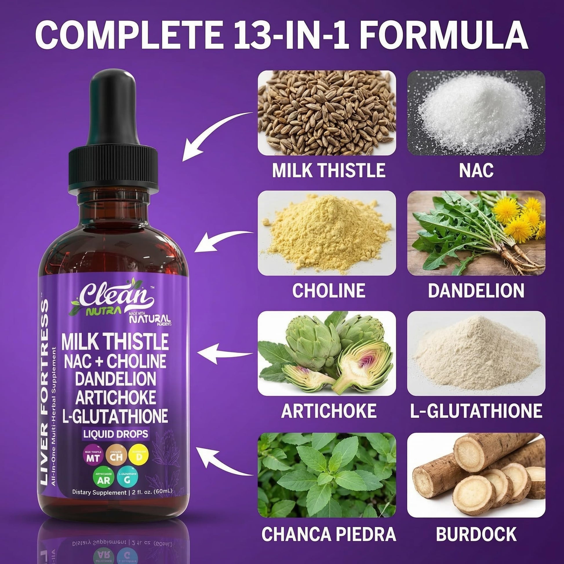 Clean Nutraceuticals Milk Thistle NAC Liver Cleanse Detox & Repair Supplement Liver Support Liquid Drops with Dandelion Extract, Artichoke, Chanca Piedra, Choline, L-Glutathione, Burdock, Schisandra Clean Nutraceuticals Au supplements